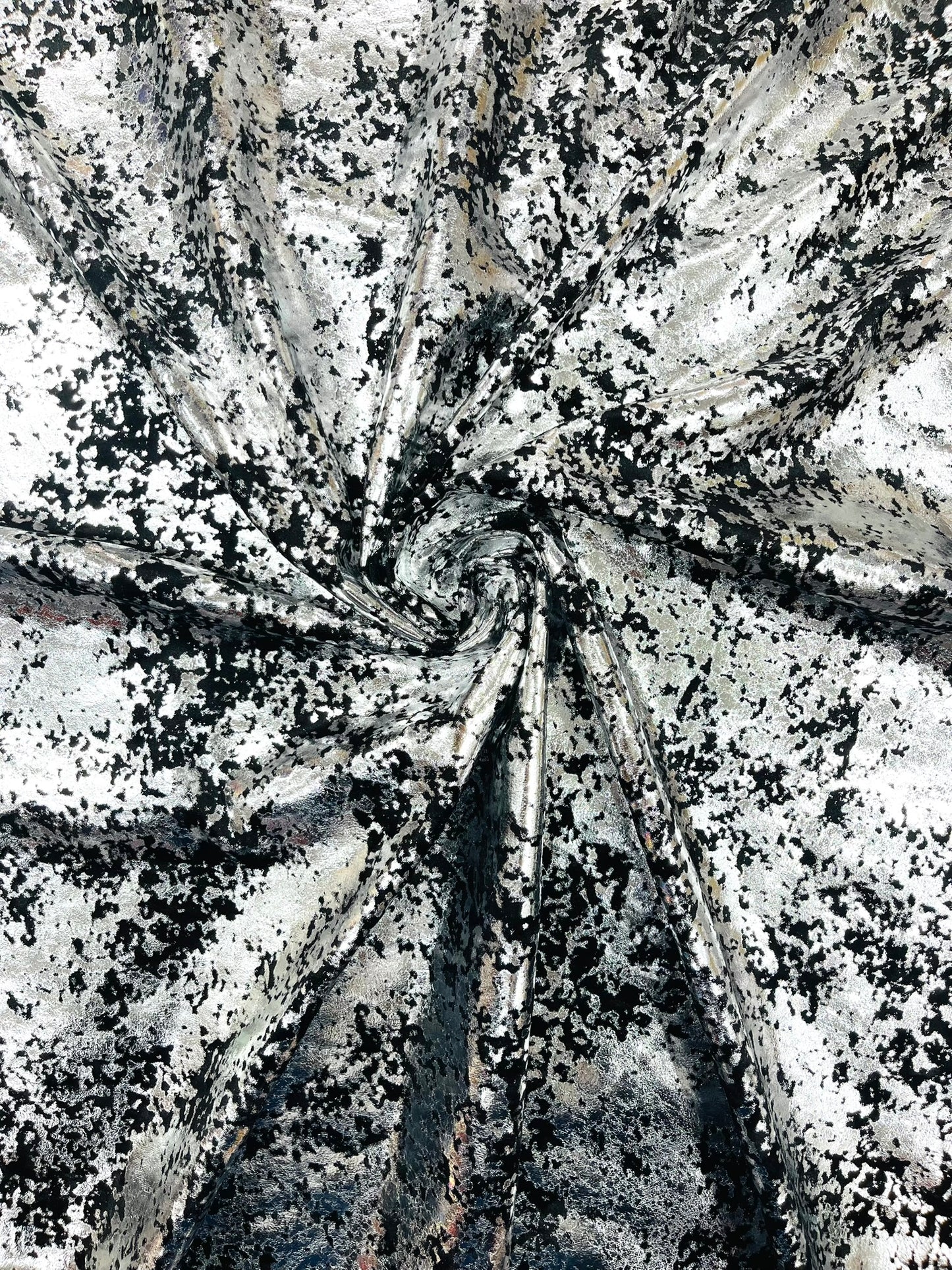 Stretch Velvet Splatter Foil Design 58" Wide| New Creations Fabric & Foam Inc.