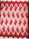 ELEGANT BEADED FLORAL LACE ON MESH FABRIC (By The Yard) - New Creations Fabric & Foam Inc