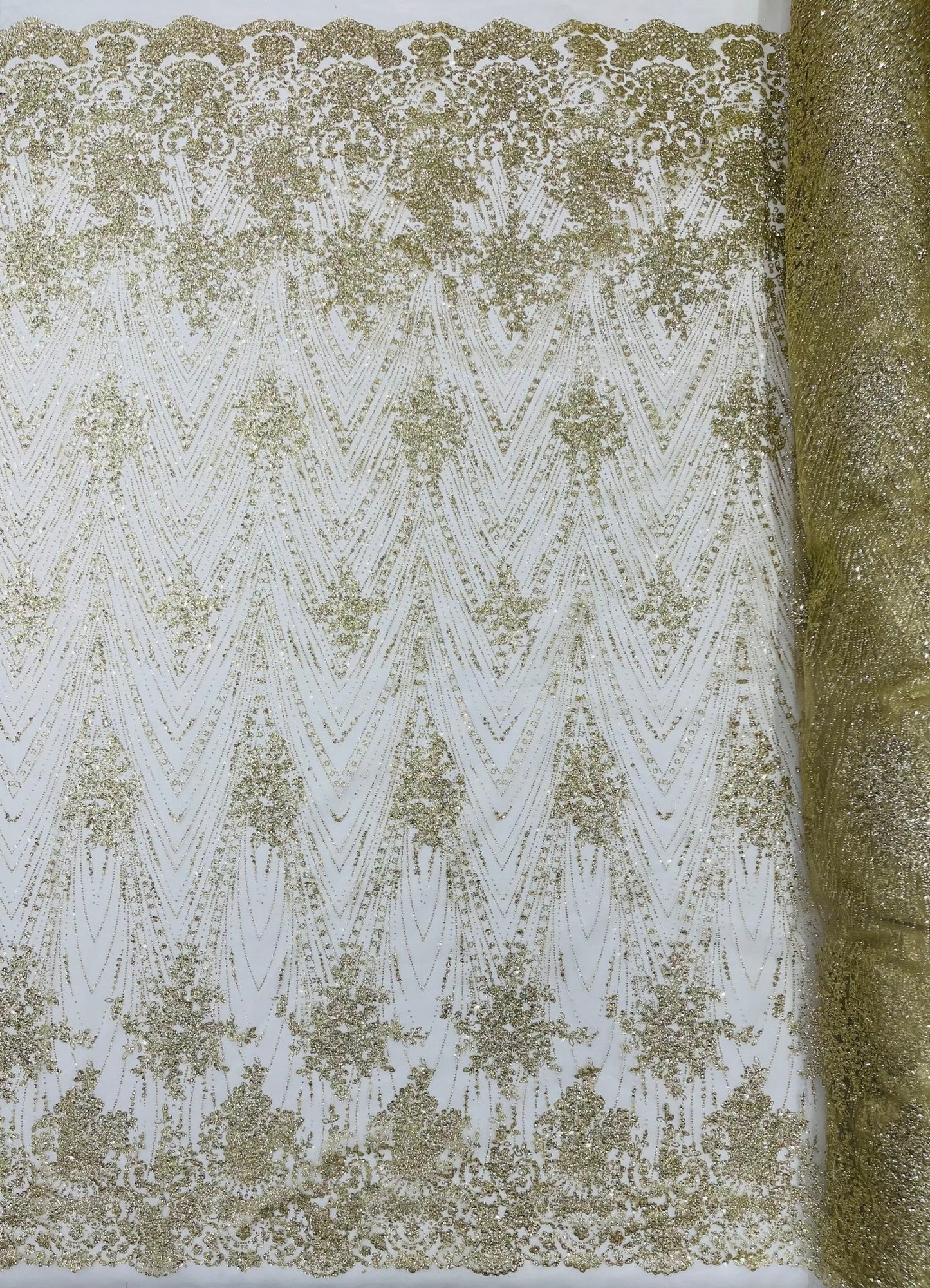 Geometric Damask Glitter Design On A Mesh Lace 54” Wide| New Creations Fabric & Foam Inc. - New Creations Fabric & Foam Inc
