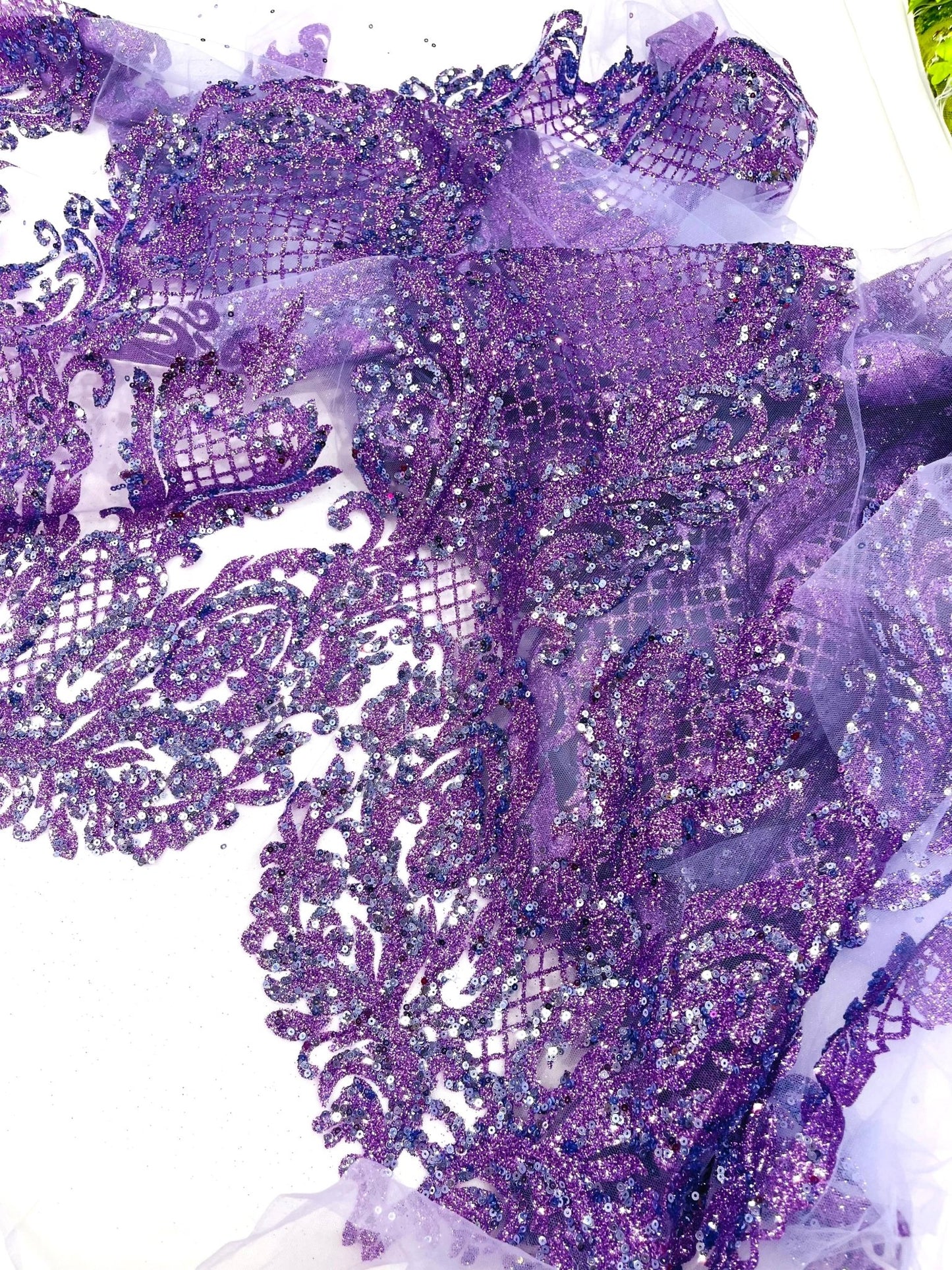 Glitter Tower Damask Design Fabric| 58” Wide| Quinsiañera Dresses. - New Creations Fabric & Foam Inc