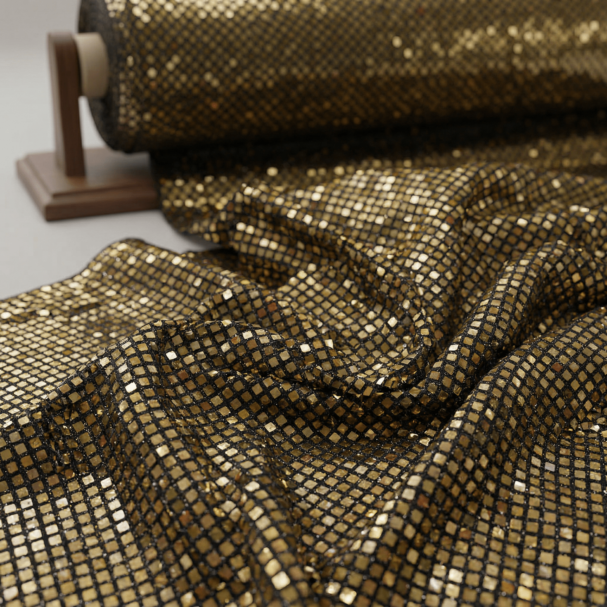 Gold Diamond Sequin Stretch Lurex Fabric by the Yard 58” Wide – Black – New Creations Fabric & Foam Inc