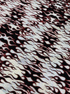Hot Rod Tricot Holographic 4 Way Spandex with Black Red Flocking Flames Glitter Fabric - New Creations Fabric & Foam Inc
