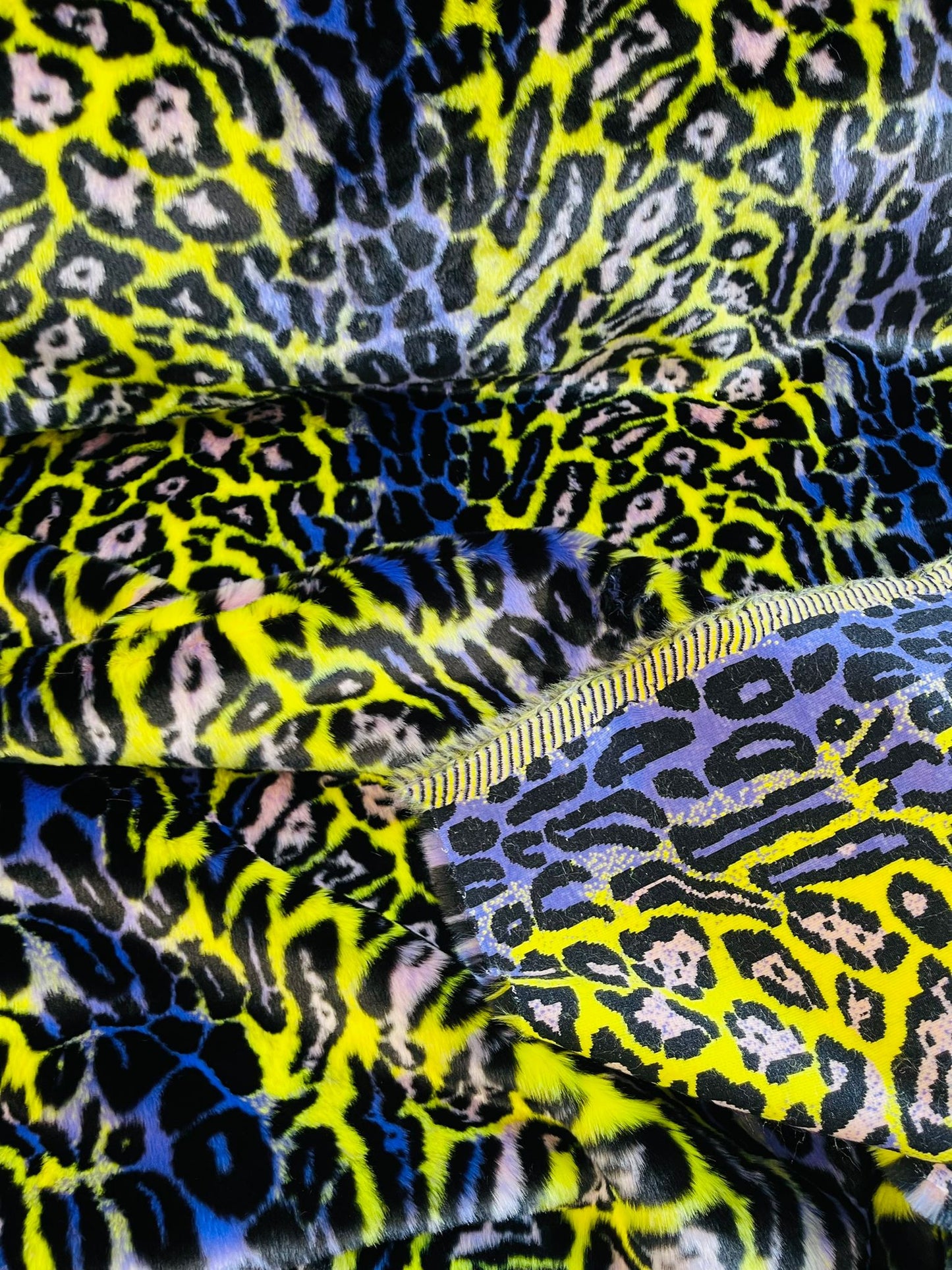Leopard Tie Dyed Faux Fur, Black Light Reflective (by the yard) - New Creations Fabric & Foam Inc