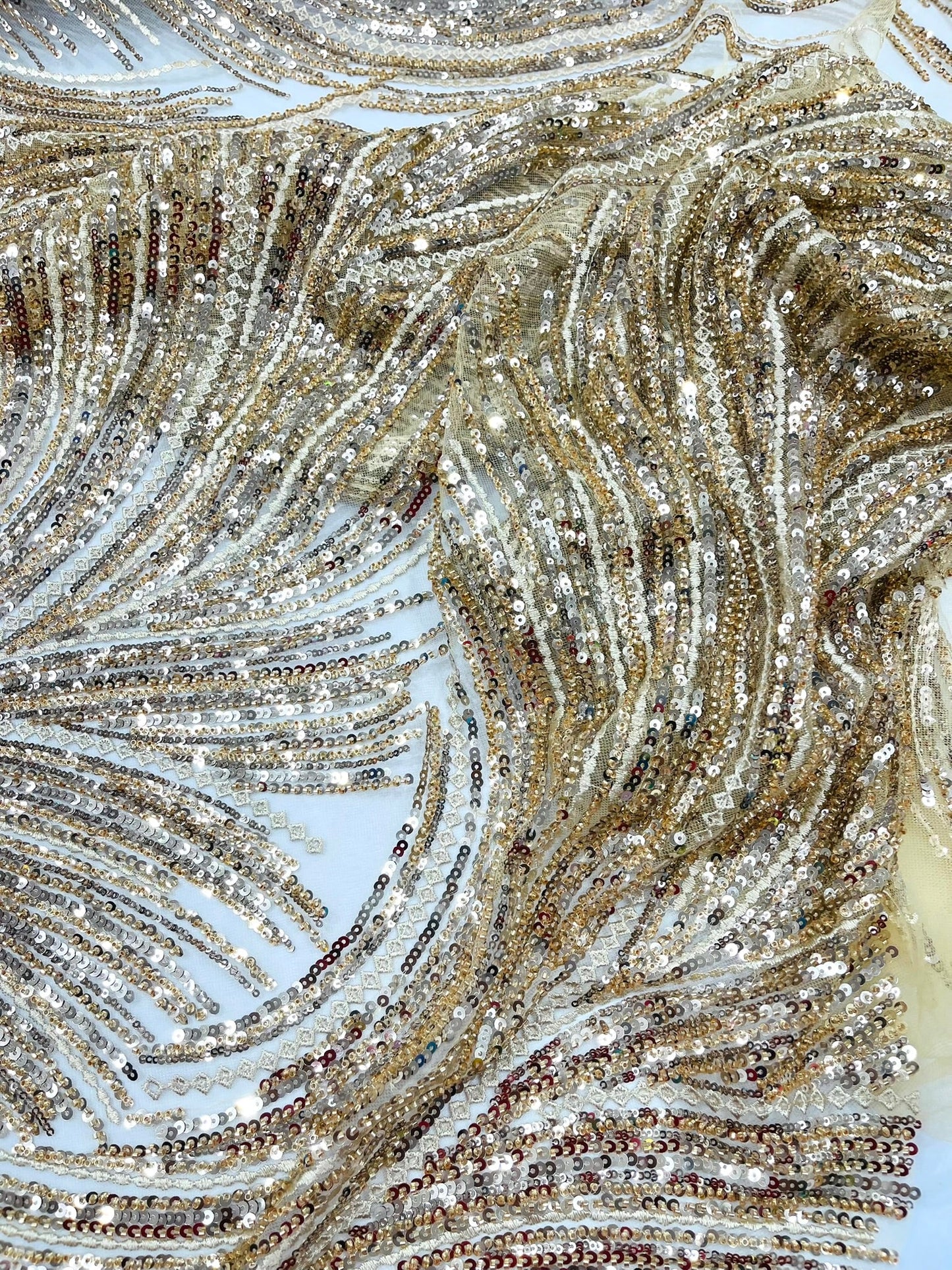 Luxury Flame Beaded Lace Fabric| Prom| Wedding| By The Yard. - New Creations Fabric & Foam Inc