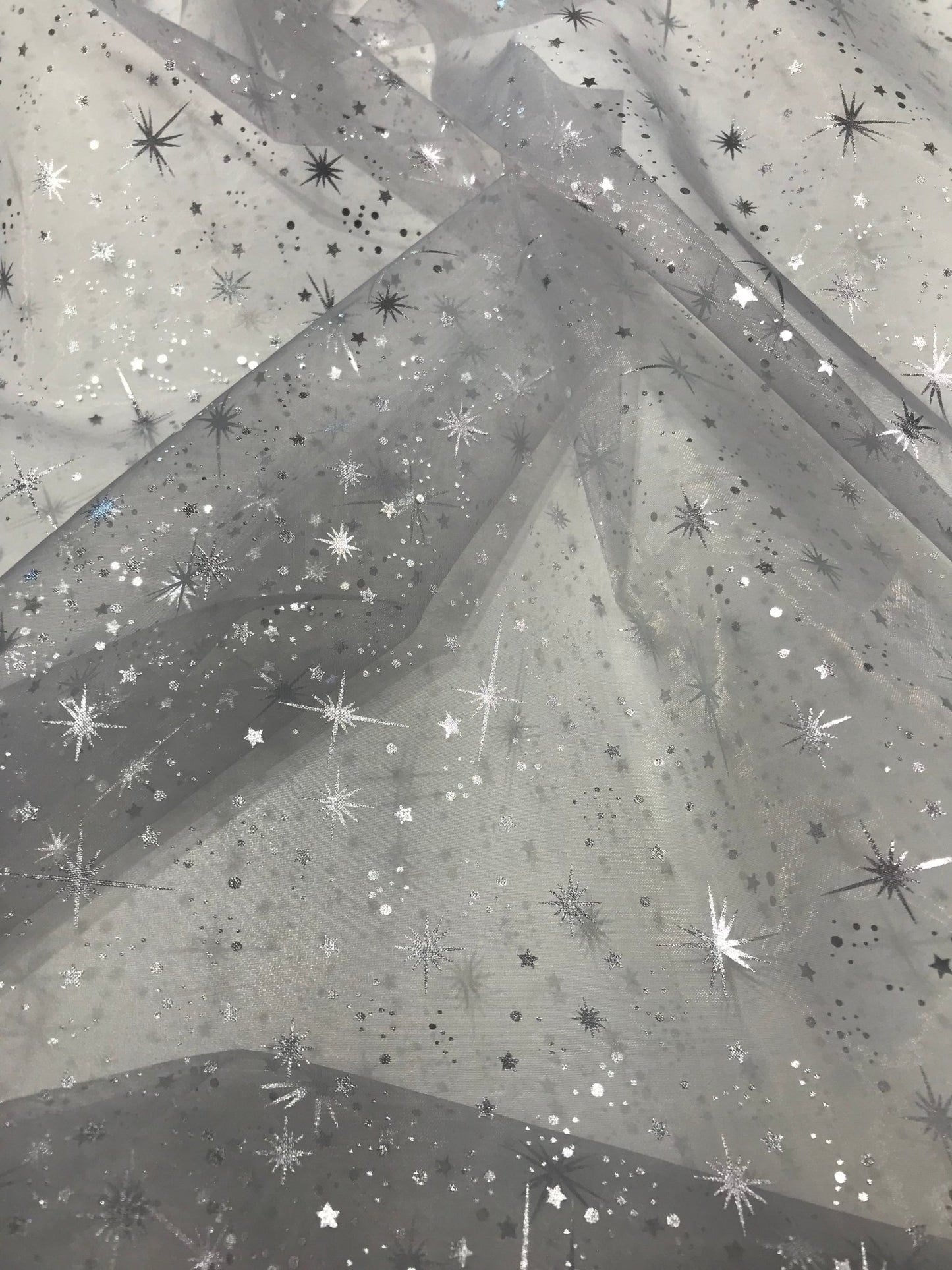 58" SQUARE FOIL STARS TABLECLOTH - New Creations Fabric & Foam Inc