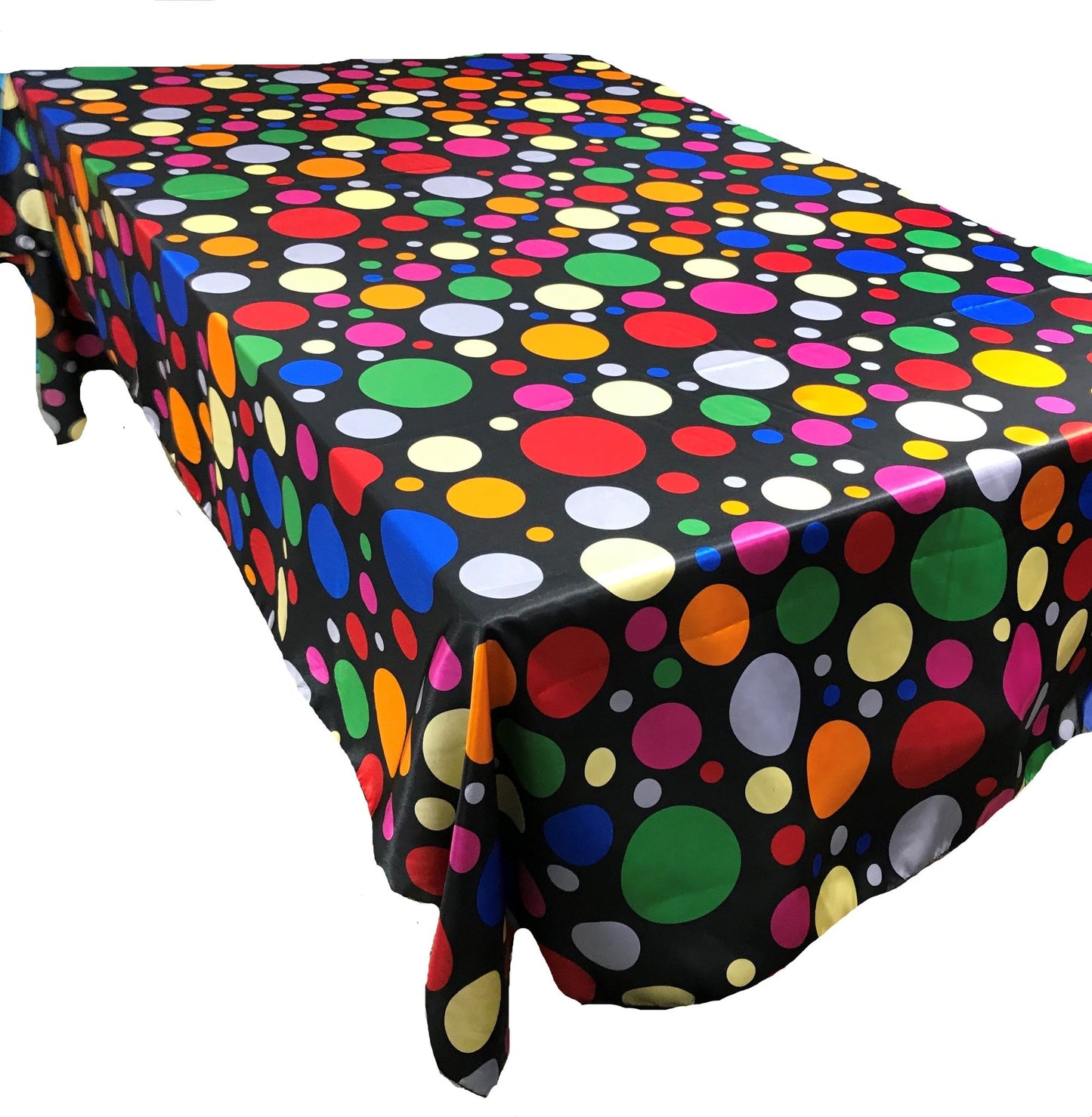ROUND TABLECLOTH MULTI COLOR POLKA DOT SATIN - New Creations Fabric & Foam Inc