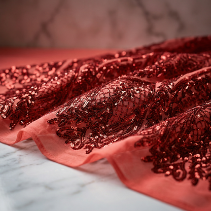 Damask Sequin Stretch Mesh Fabric by the Yard 54” Wide – Floral Iridescent Sequin Fabric for Prom Dresses, Evening Gowns, Bridal Wear & Luxury Fashion