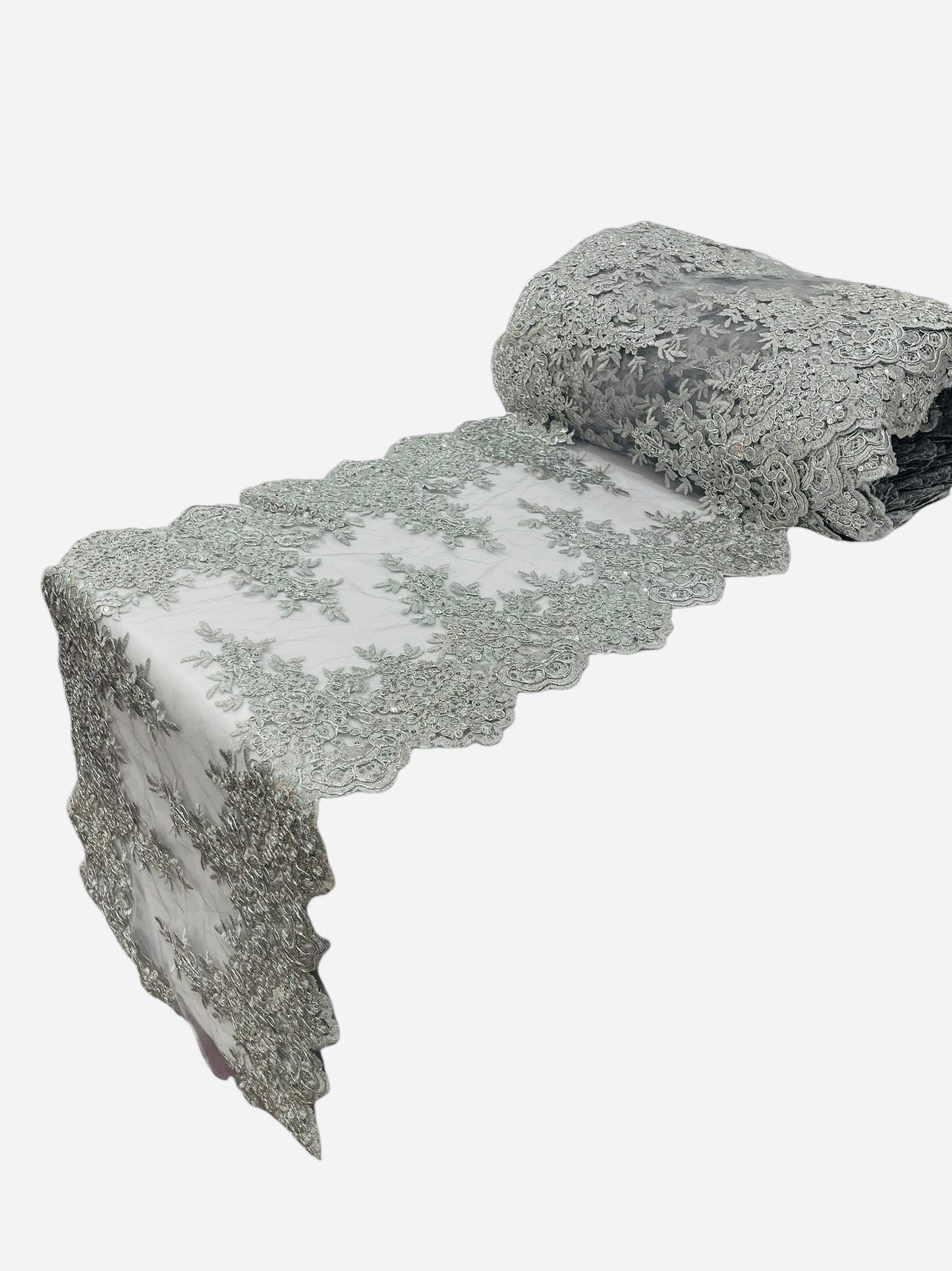 14"Wide Sequins Metallic Embroidered Lace on Mesh Fabric, Trim Lace, Table Runner. Sold By The Yard. - New Creations Fabric & Foam Inc