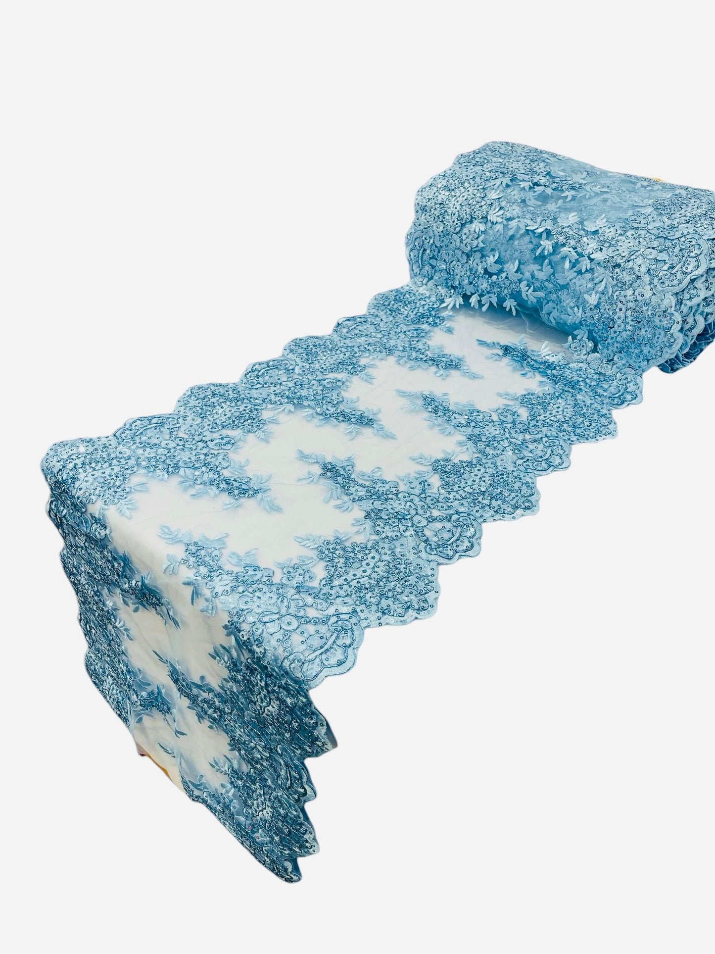 14"Wide Sequins Metallic Embroidered Lace on Mesh Fabric, Trim Lace, Table Runner. Sold By The Yard. - New Creations Fabric & Foam Inc