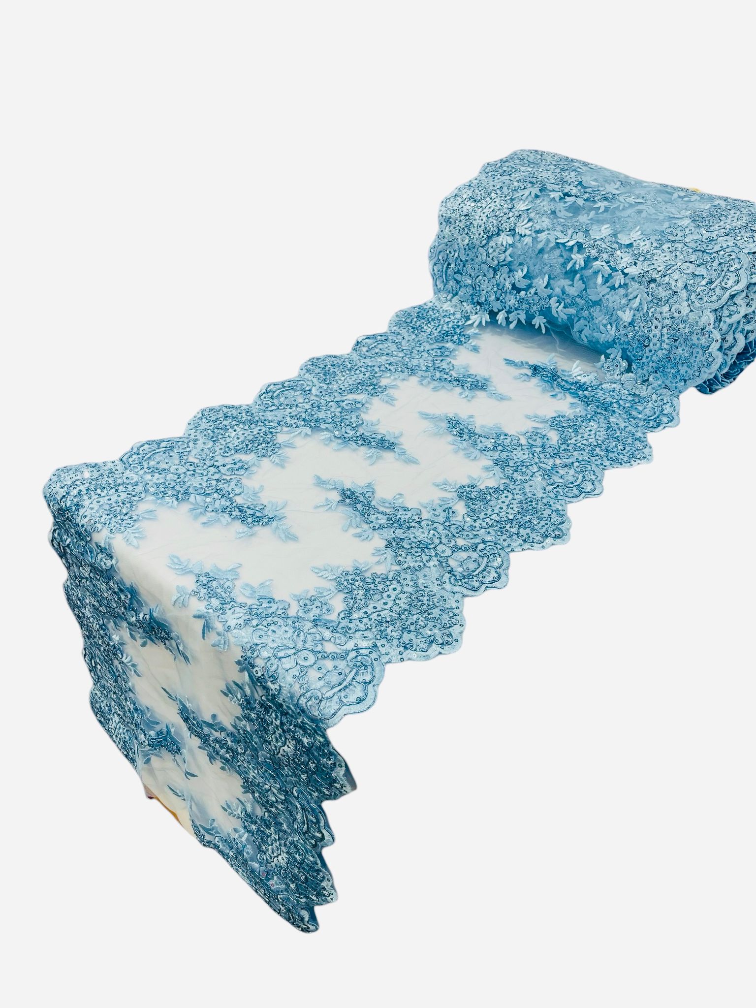 14"Wide Sequins Metallic Embroidered Lace on Mesh Fabric, Trim Lace, Table Runner. Sold By The Yard. - New Creations Fabric & Foam Inc