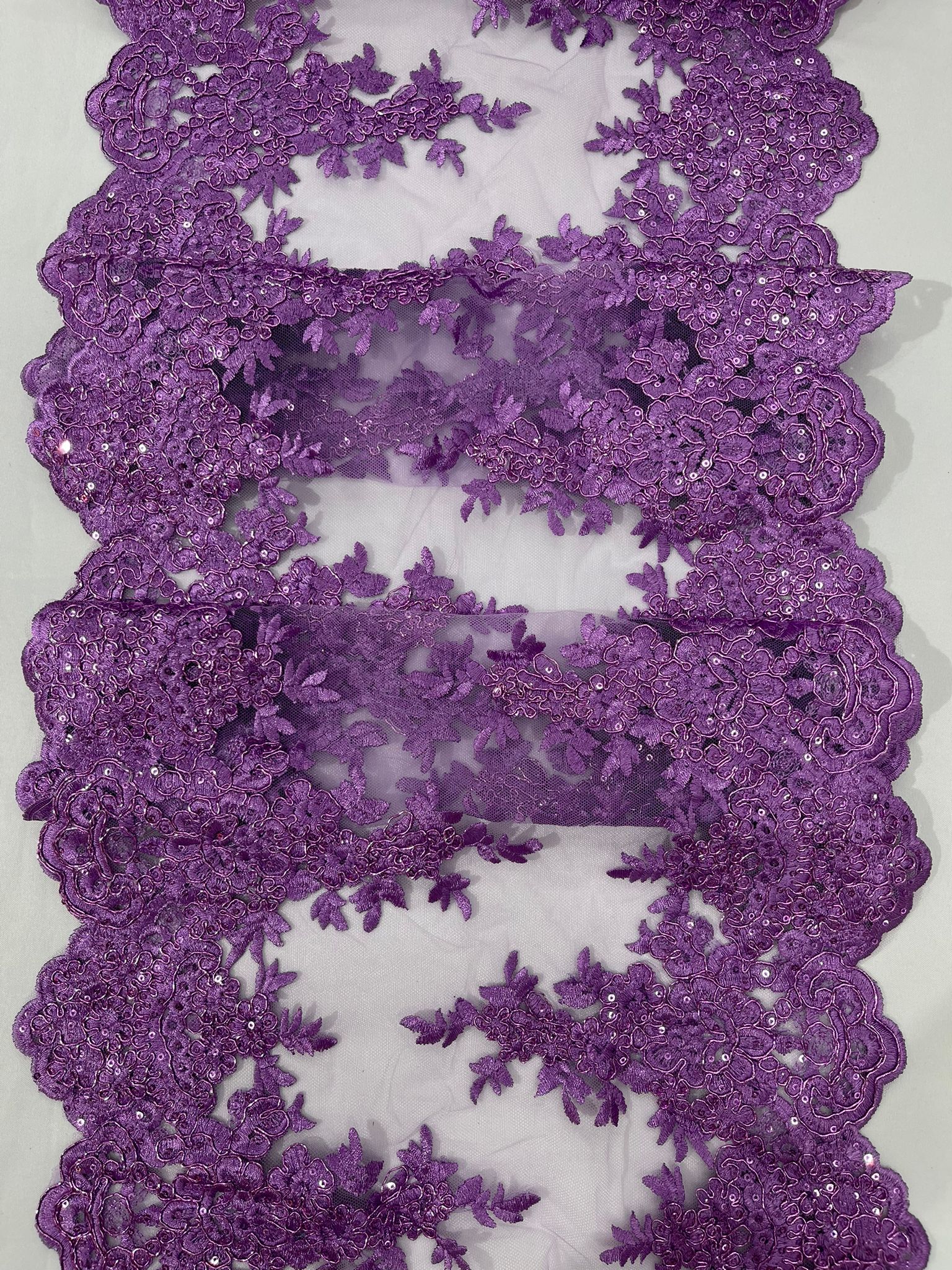 14"Wide Sequins Metallic Embroidered Lace on Mesh Fabric, Trim Lace, Table Runner. Sold By The Yard. - New Creations Fabric & Foam Inc