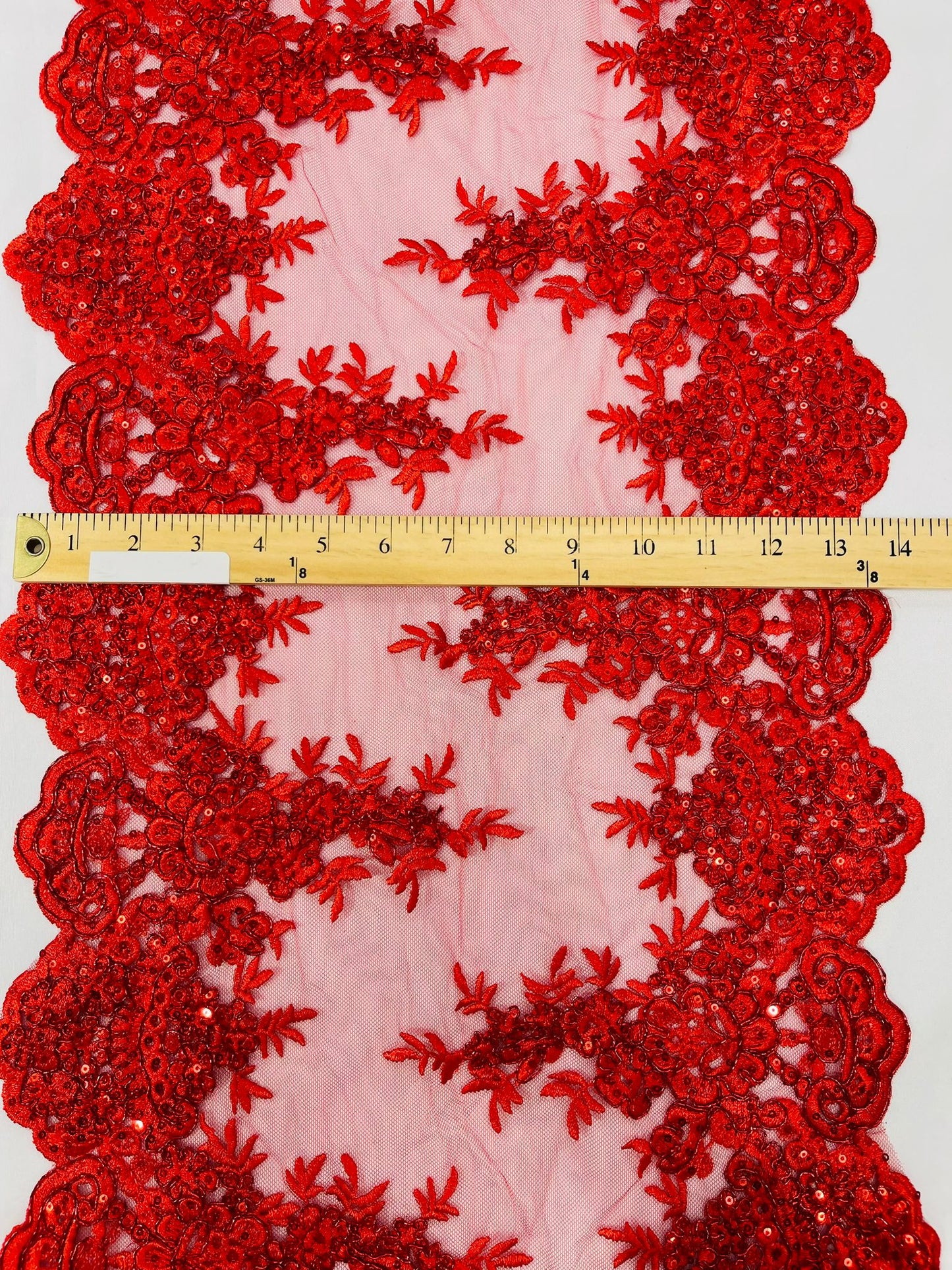 14"Wide Sequins Metallic Embroidered Lace on Mesh Fabric, Trim Lace, Table Runner. Sold By The Yard. - New Creations Fabric & Foam Inc