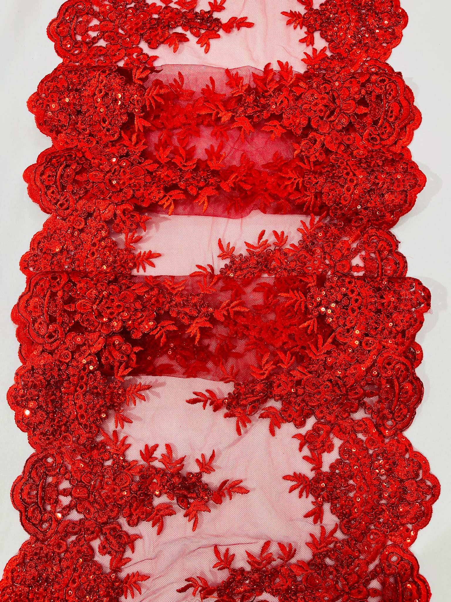 14"Wide Sequins Metallic Embroidered Lace on Mesh Fabric, Trim Lace, Table Runner. Sold By The Yard. - New Creations Fabric & Foam Inc