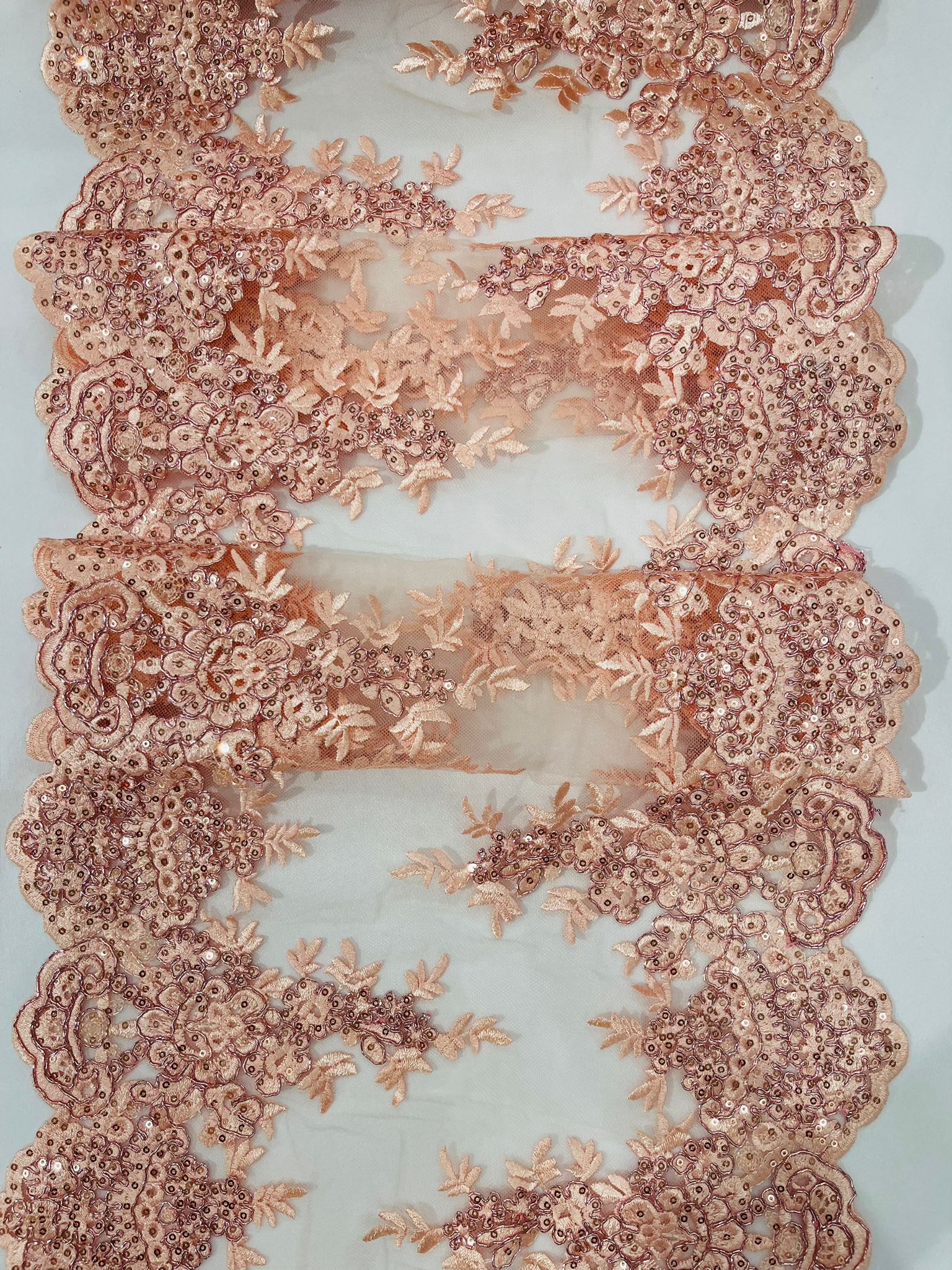 14"Wide Sequins Metallic Embroidered Lace on Mesh Fabric, Trim Lace, Table Runner. Sold By The Yard. - New Creations Fabric & Foam Inc