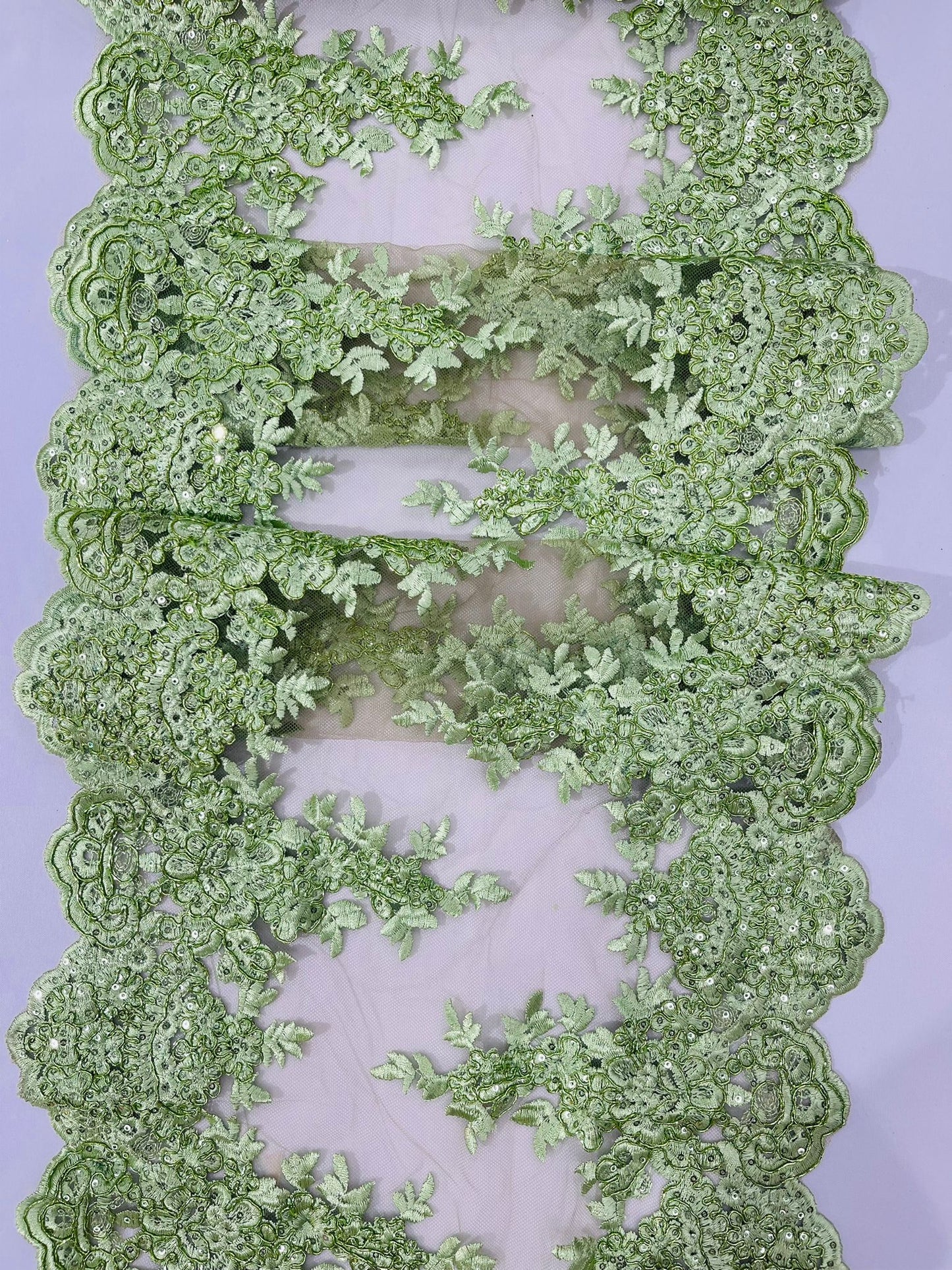 14"Wide Sequins Metallic Embroidered Lace on Mesh Fabric, Trim Lace, Table Runner. Sold By The Yard. - New Creations Fabric & Foam Inc