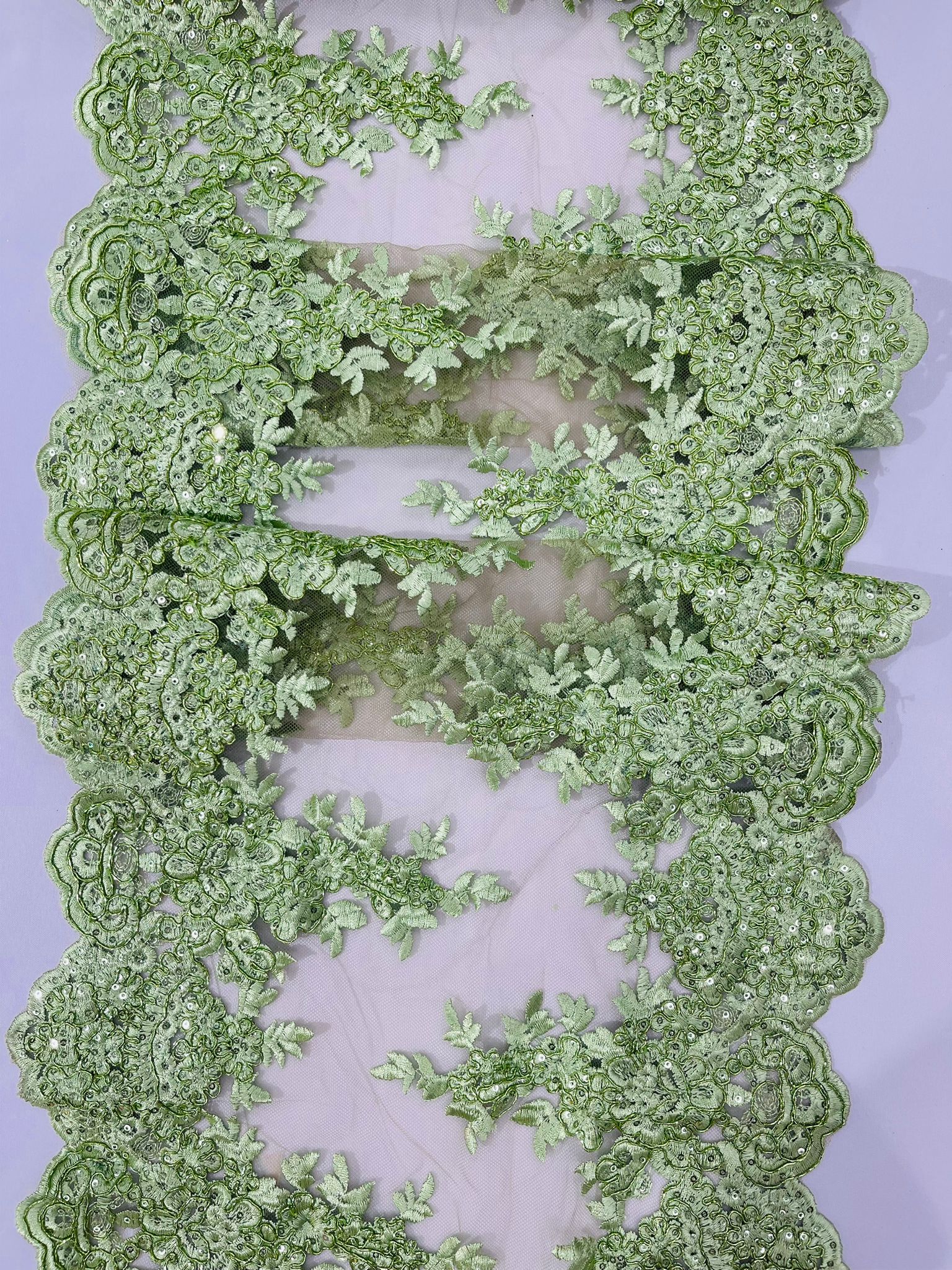 14"Wide Sequins Metallic Embroidered Lace on Mesh Fabric, Trim Lace, Table Runner. Sold By The Yard. - New Creations Fabric & Foam Inc