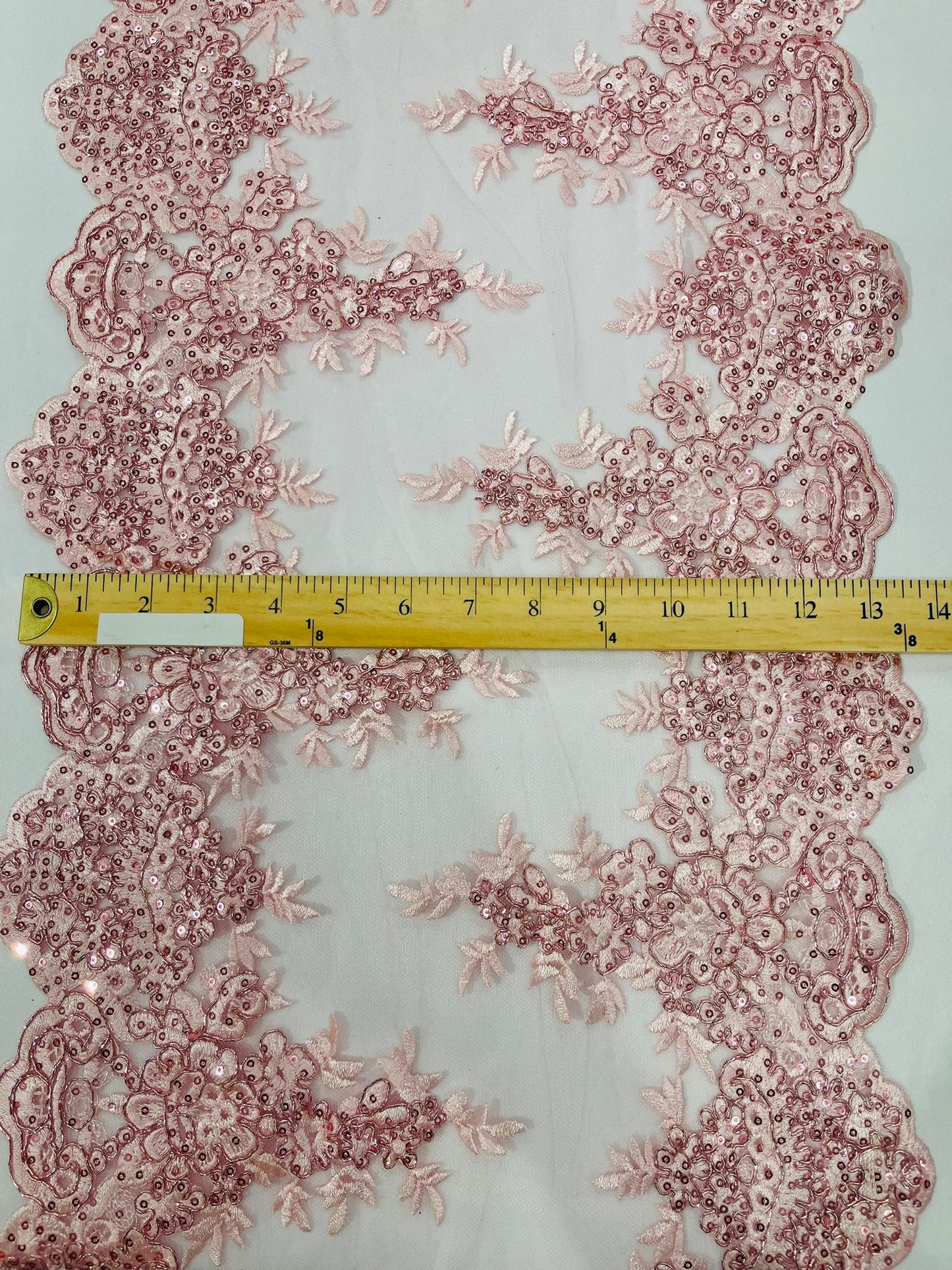 14"Wide Sequins Metallic Embroidered Lace on Mesh Fabric, Trim Lace, Table Runner. Sold By The Yard. - New Creations Fabric & Foam Inc