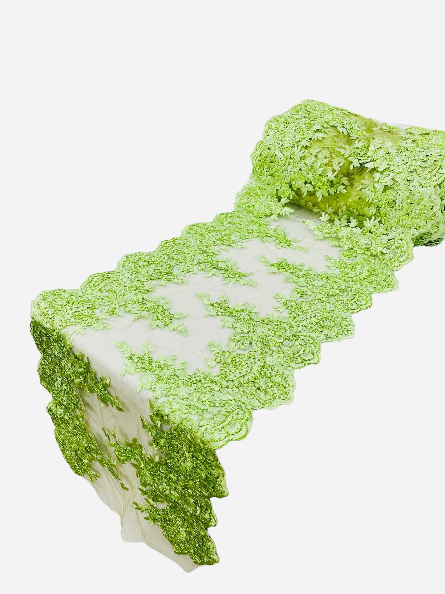 14"Wide X 90"Long Sequins Metallic Embroidered Lace on Mesh Fabric, Trim Lace, Table Runner. - New Creations Fabric & Foam Inc