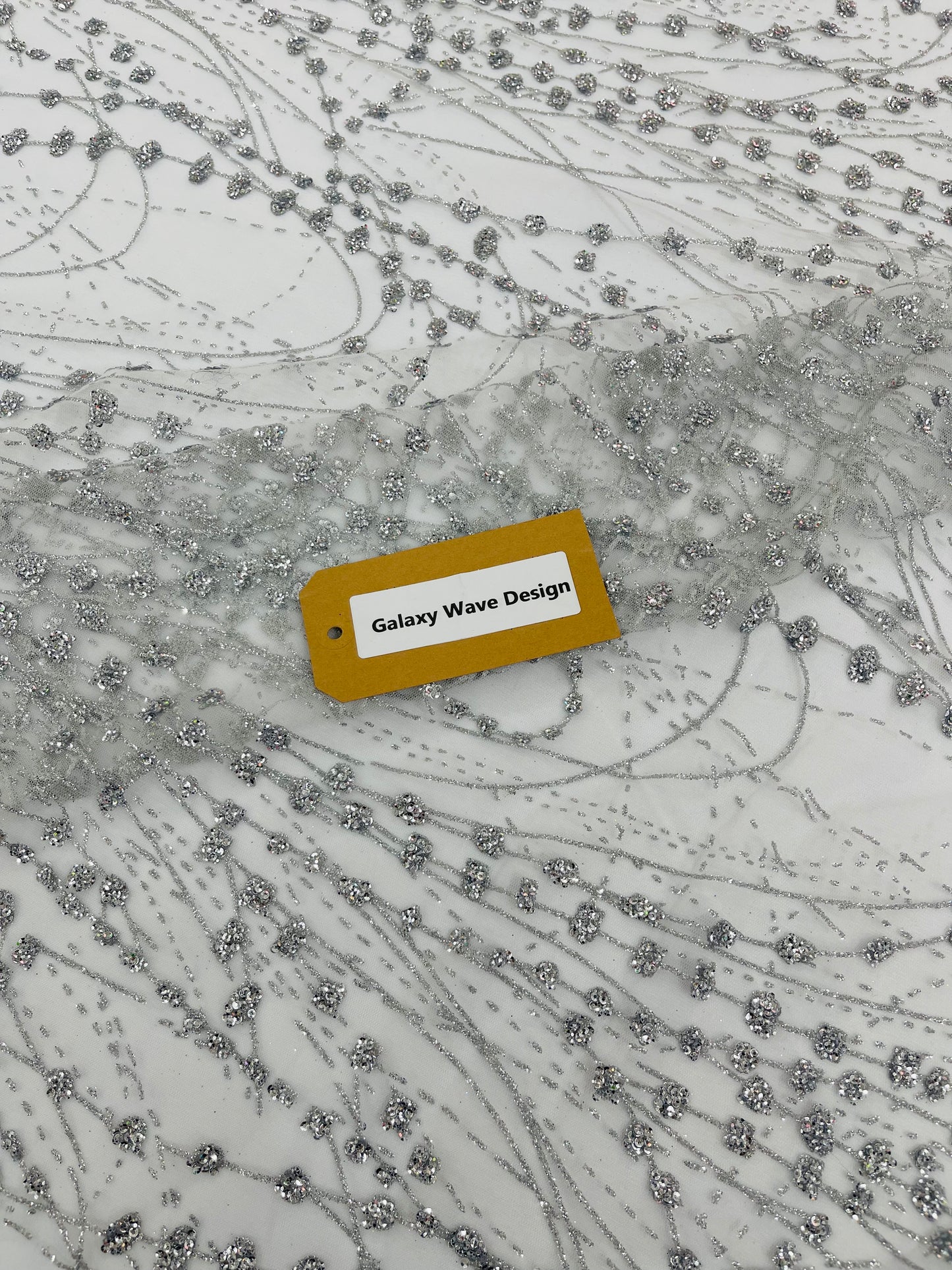 Galaxy Glitter Design On A Mesh Lace 54" Wide| New Creations Fabric & Foam Inc.