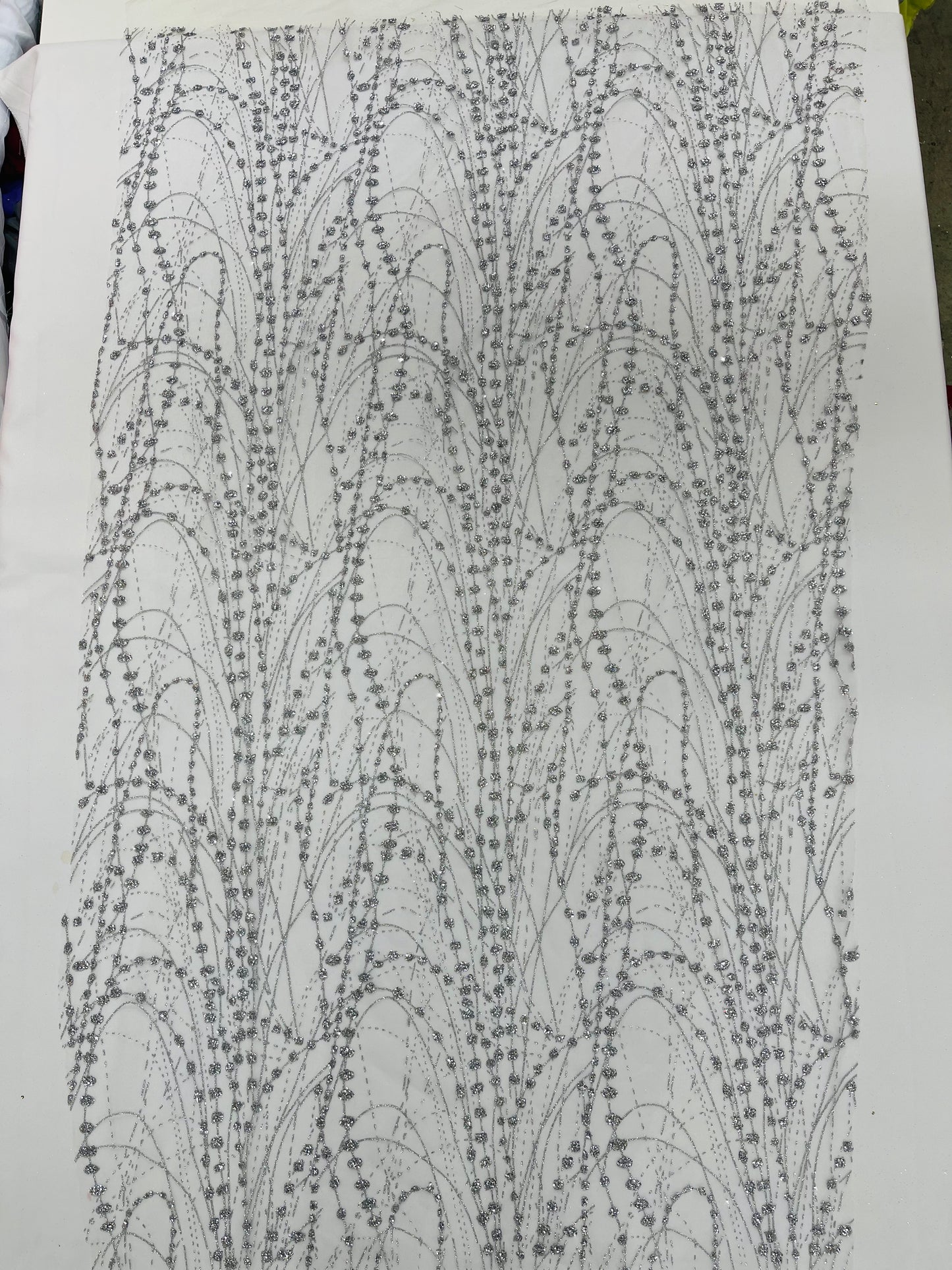 Galaxy Glitter Design On A Mesh Lace 54" Wide| New Creations Fabric & Foam Inc.