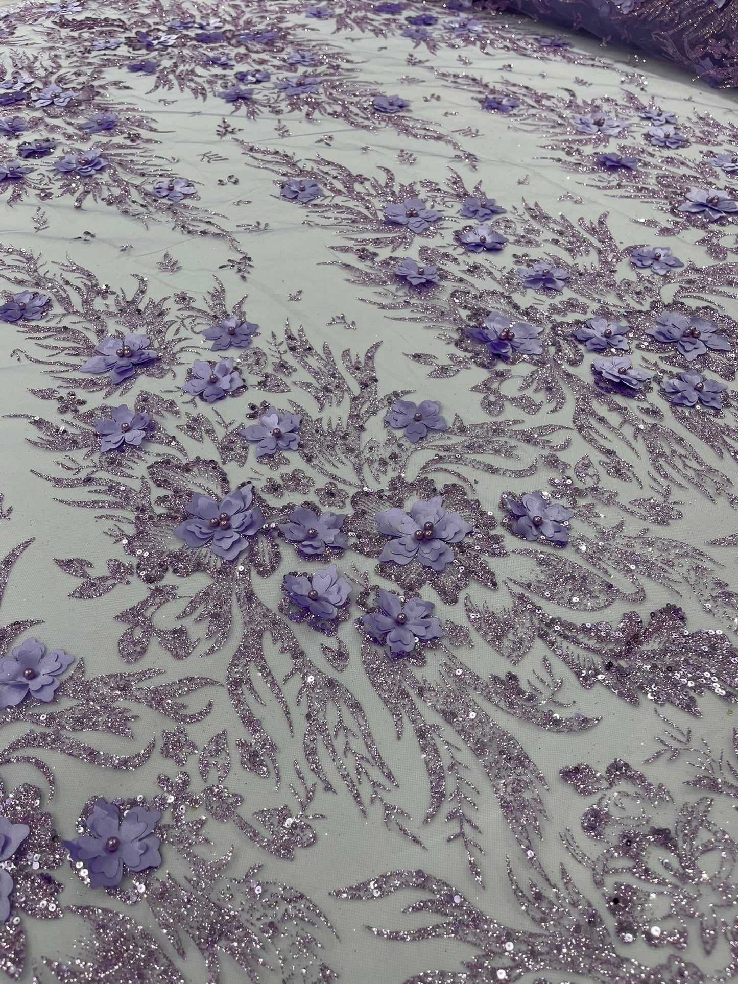 3D Floral Big Glitter Damask Design On A Mesh Lace 54" Wide| New Creations Fabric & Foam Inc. - New Creations Fabric & Foam Inc