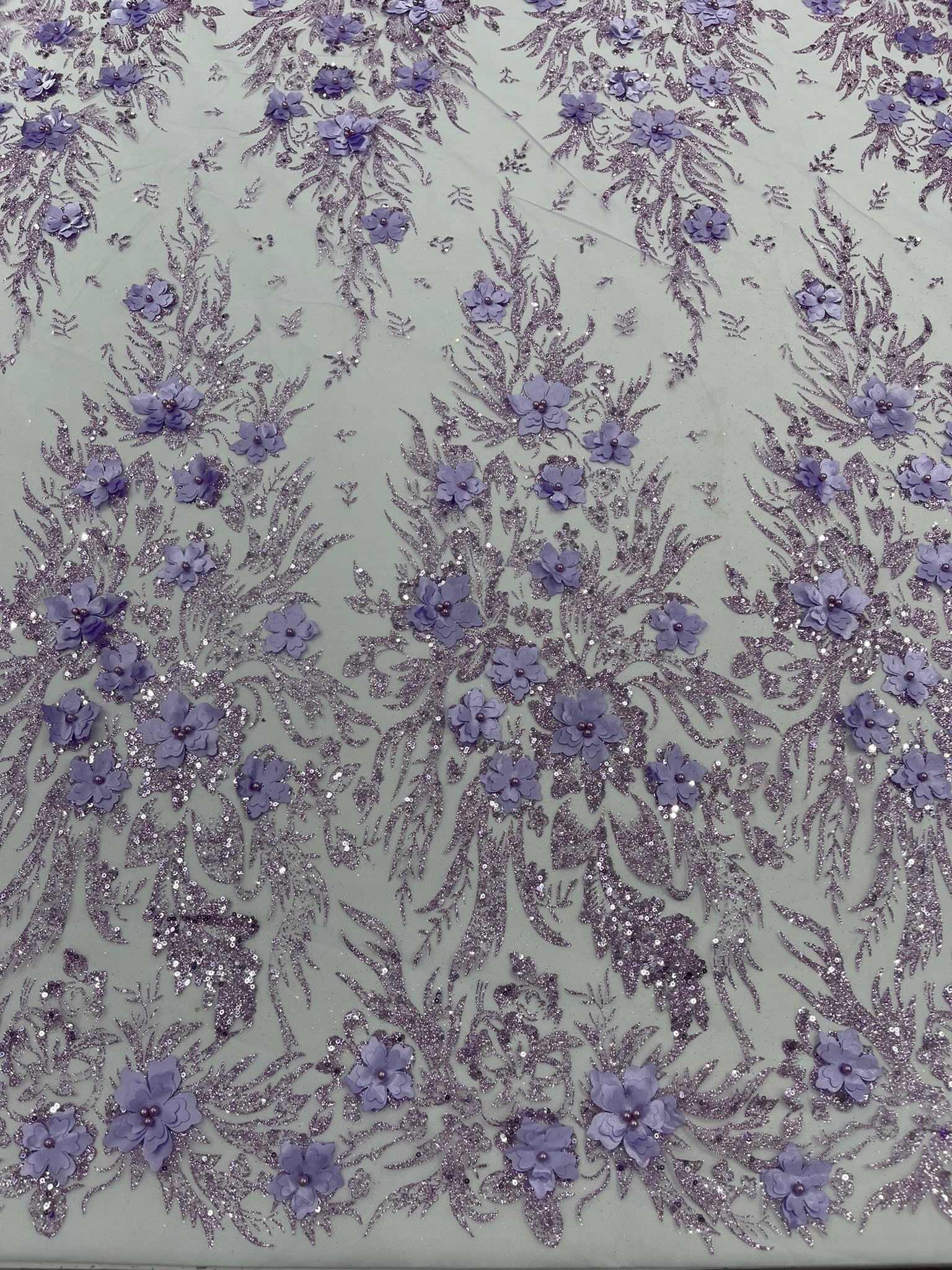 3D Floral Big Glitter Damask Design On A Mesh Lace 54" Wide| New Creations Fabric & Foam Inc. - New Creations Fabric & Foam Inc