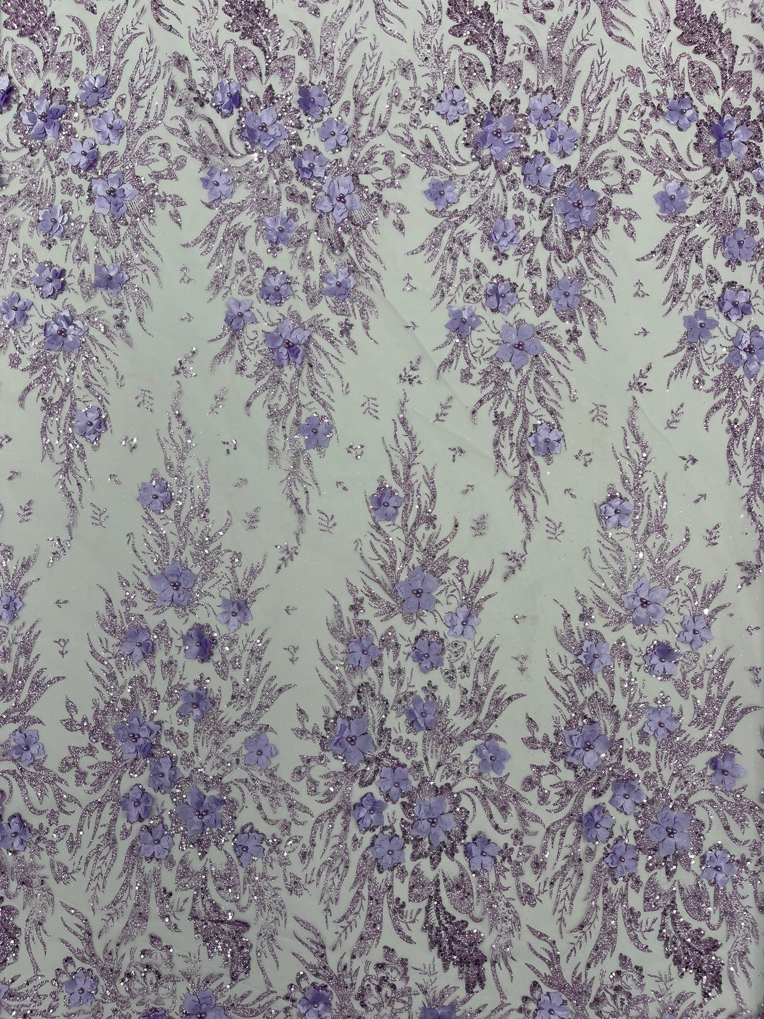 3D Floral Big Glitter Damask Design On A Mesh Lace 54" Wide| New Creations Fabric & Foam Inc. - New Creations Fabric & Foam Inc