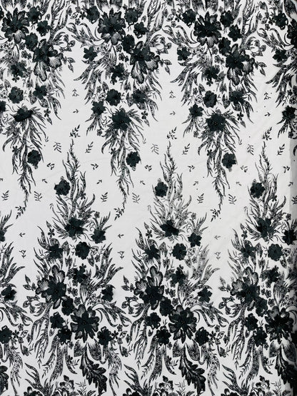 3D Floral Big Glitter Damask Design On A Mesh Lace 54" Wide| New Creations Fabric & Foam Inc. - New Creations Fabric & Foam Inc