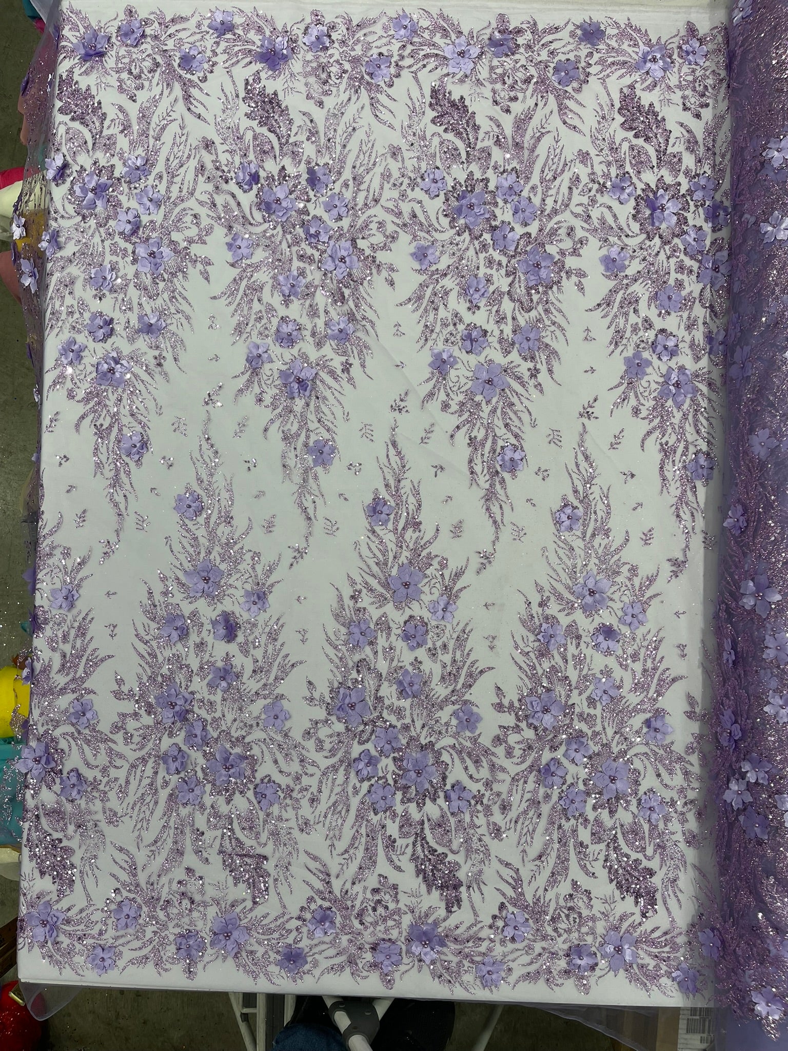 3D Floral Big Glitter Damask Design On A Mesh Lace 54" Wide| New Creations Fabric & Foam Inc. - New Creations Fabric & Foam Inc