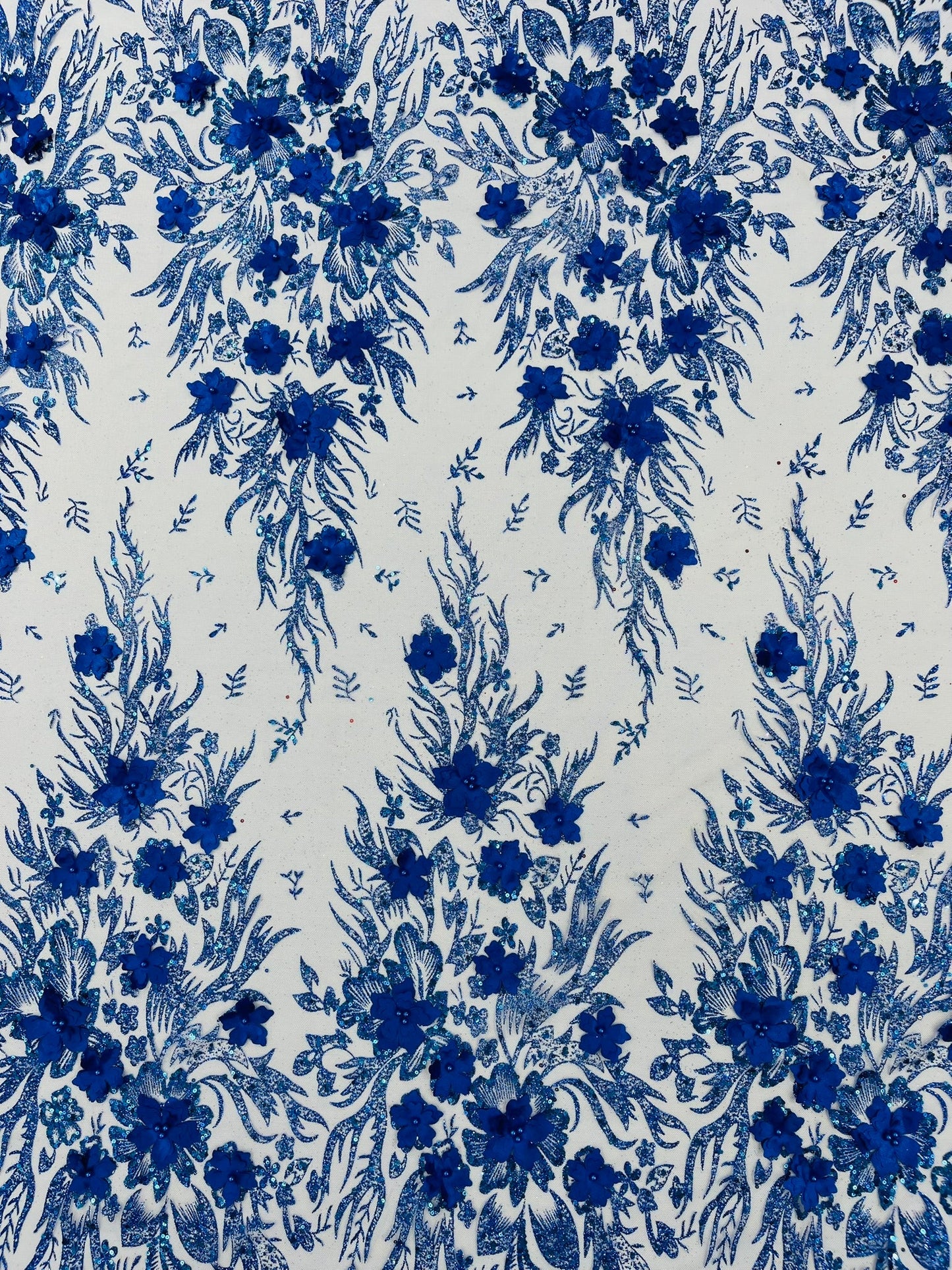 3D Floral Big Glitter Damask Design On A Mesh Lace 54" Wide| New Creations Fabric & Foam Inc. - New Creations Fabric & Foam Inc