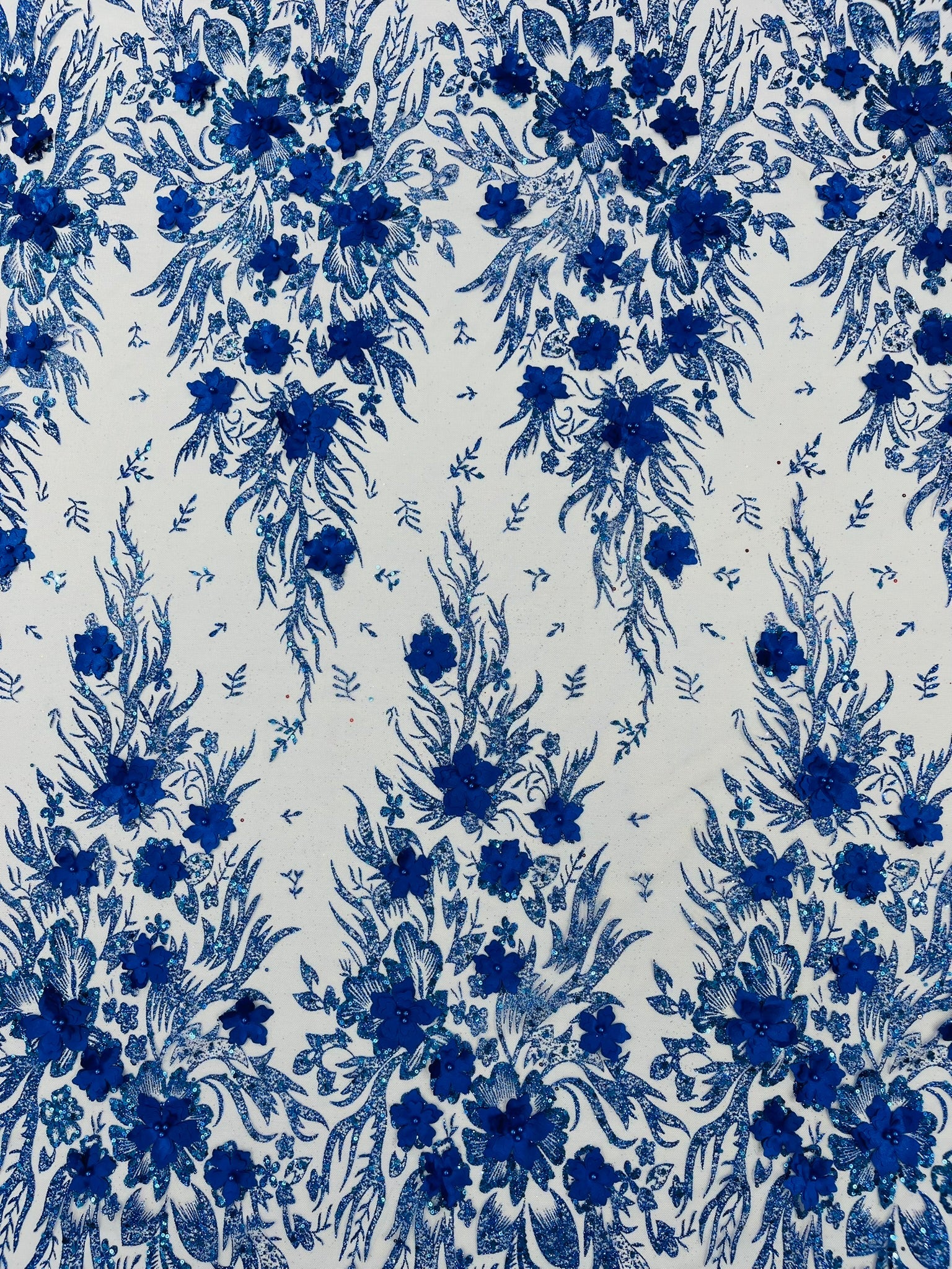 3D Floral Big Glitter Damask Design On A Mesh Lace 54" Wide| New Creations Fabric & Foam Inc. - New Creations Fabric & Foam Inc