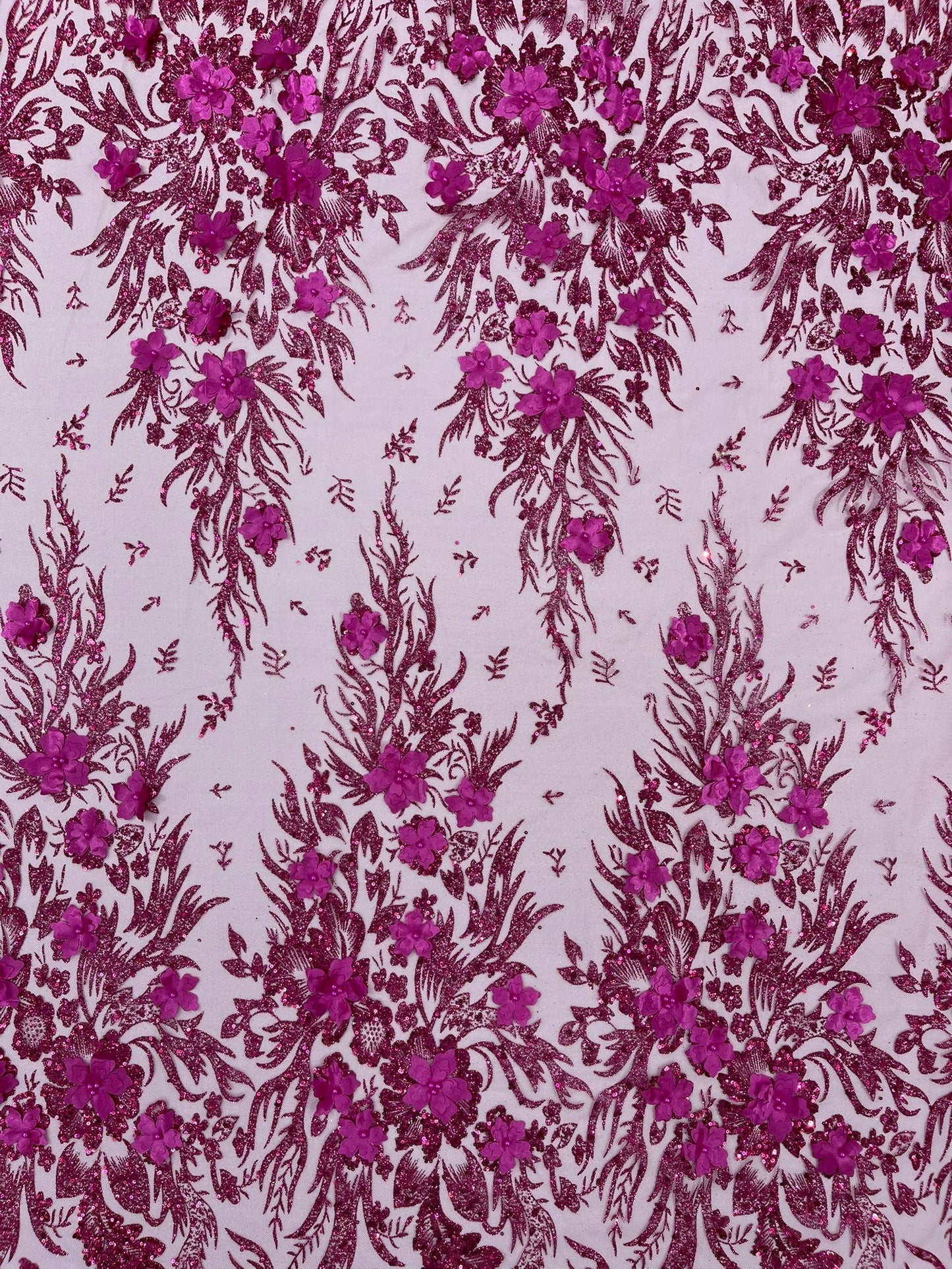 3D Floral Big Glitter Damask Design On A Mesh Lace 54" Wide| New Creations Fabric & Foam Inc. - New Creations Fabric & Foam Inc