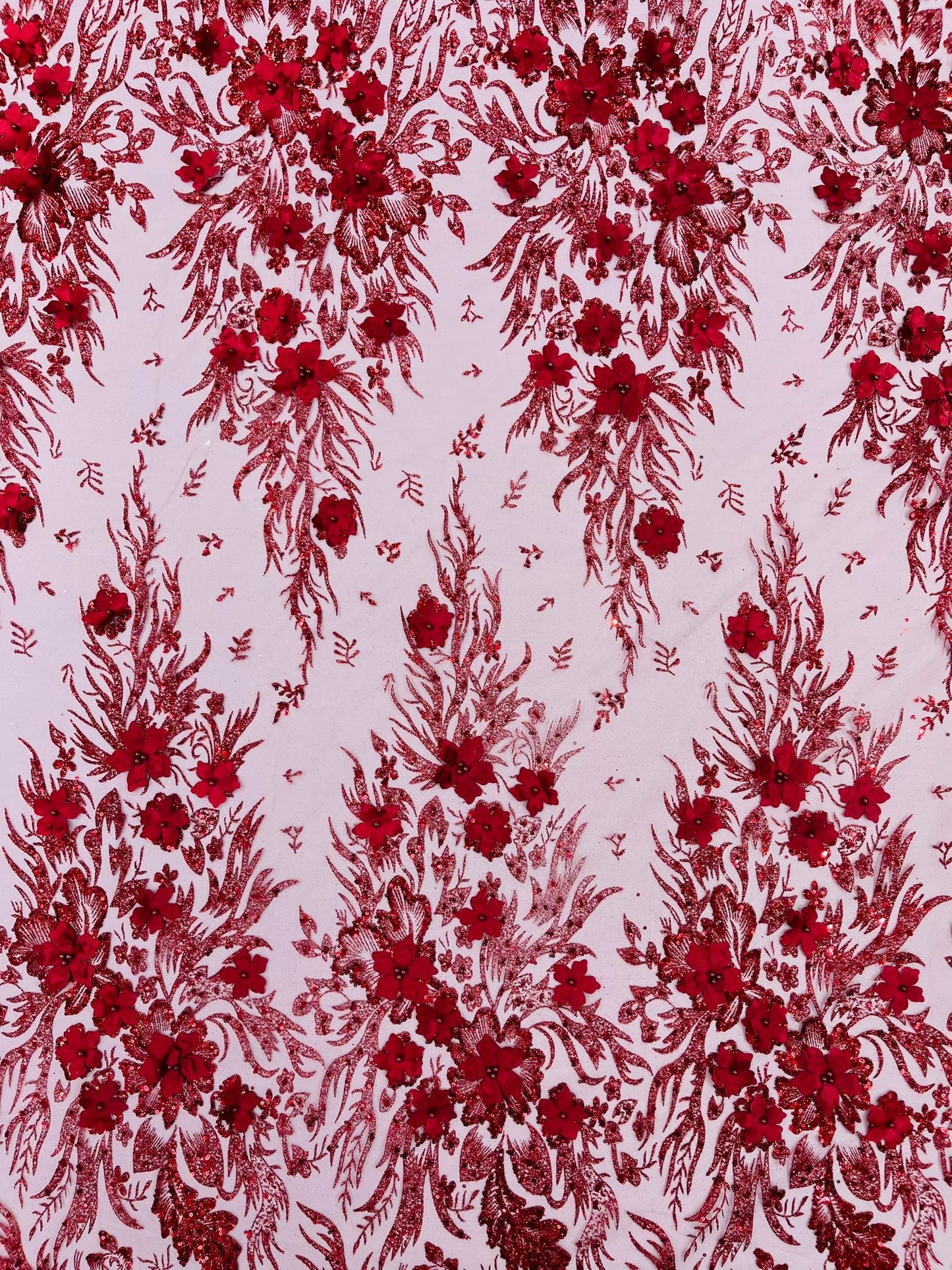 3D Floral Big Glitter Damask Design On A Mesh Lace 54" Wide| New Creations Fabric & Foam Inc. - New Creations Fabric & Foam Inc
