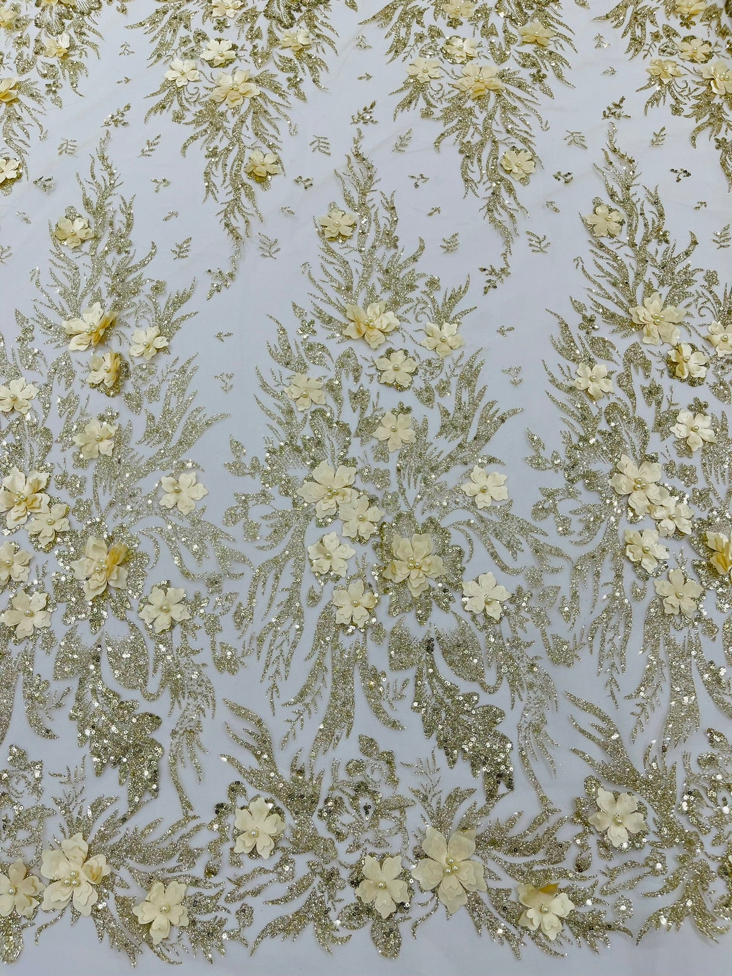 3D Floral Big Glitter Damask Design On A Mesh Lace 54" Wide| New Creations Fabric & Foam Inc. - New Creations Fabric & Foam Inc