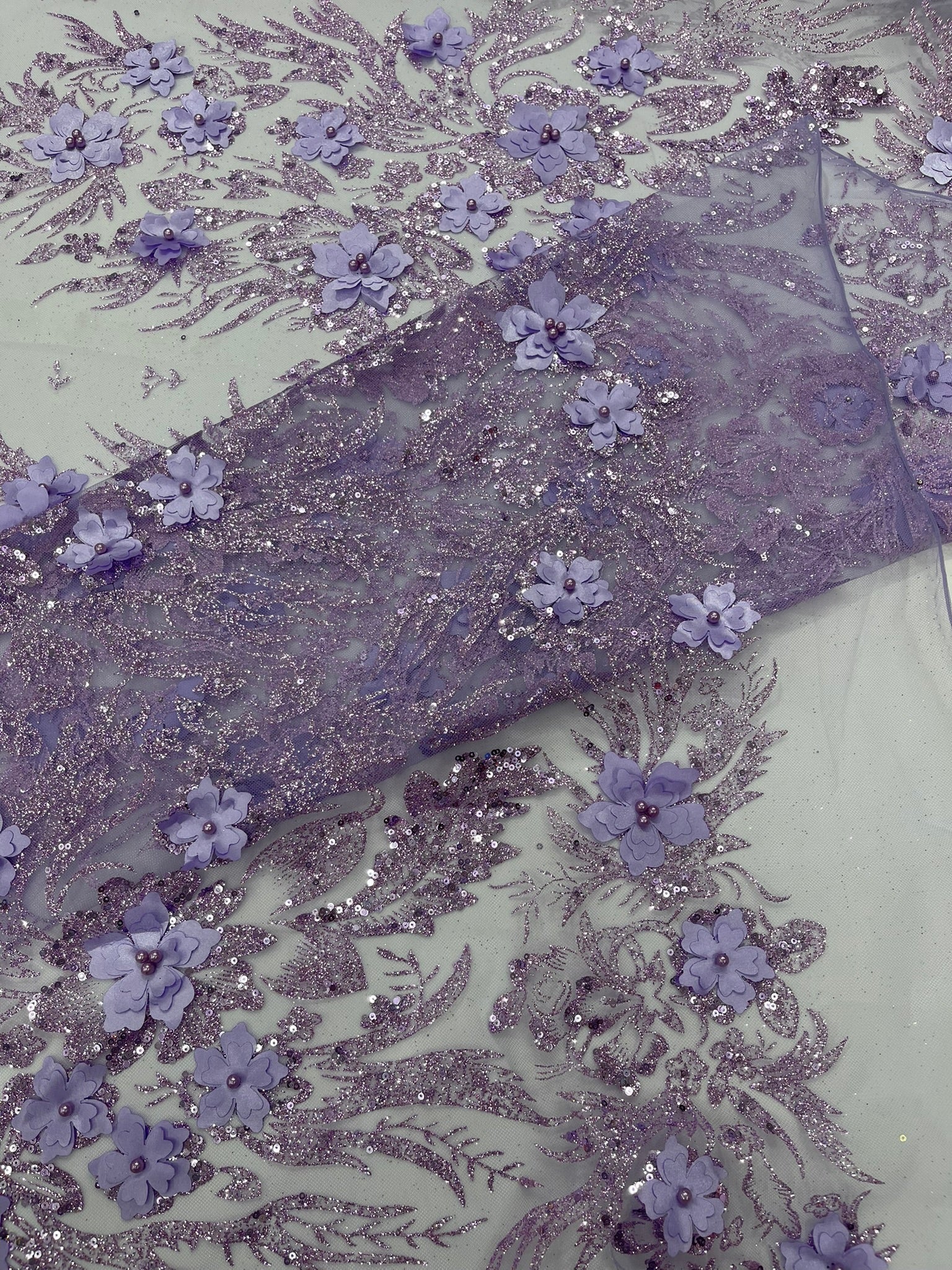 3D Floral Big Glitter Damask Design On A Mesh Lace 54" Wide| New Creations Fabric & Foam Inc. - New Creations Fabric & Foam Inc