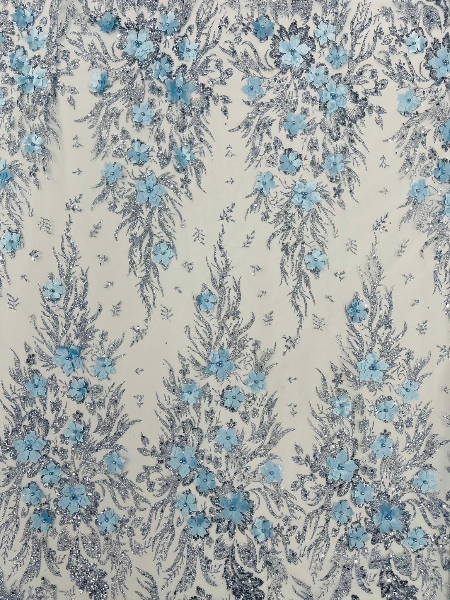 3D Floral Big Glitter Damask Design On A Mesh Lace 54" Wide| New Creations Fabric & Foam Inc. - New Creations Fabric & Foam Inc