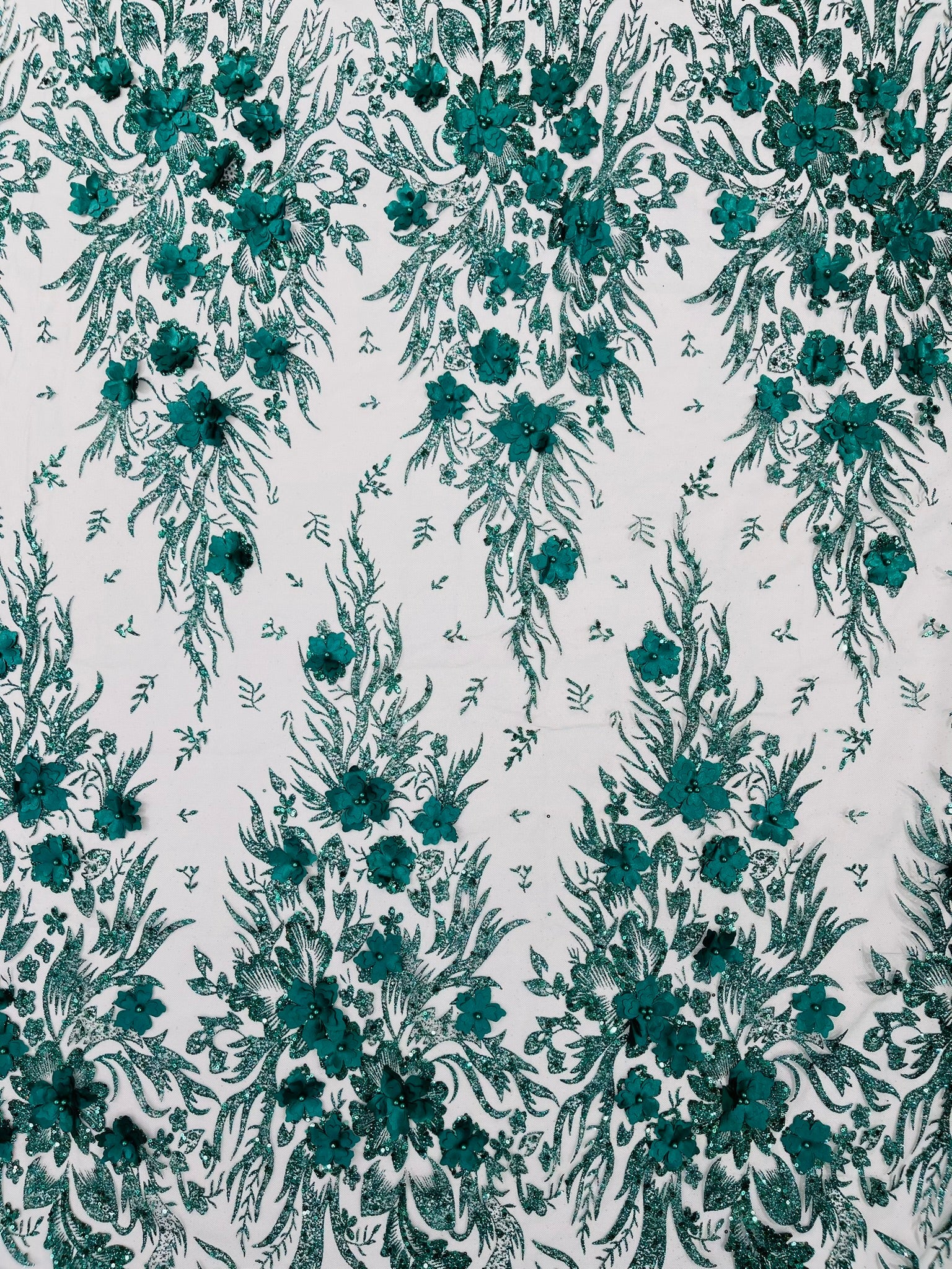3D Floral Big Glitter Damask Design On A Mesh Lace 54" Wide| New Creations Fabric & Foam Inc. - New Creations Fabric & Foam Inc