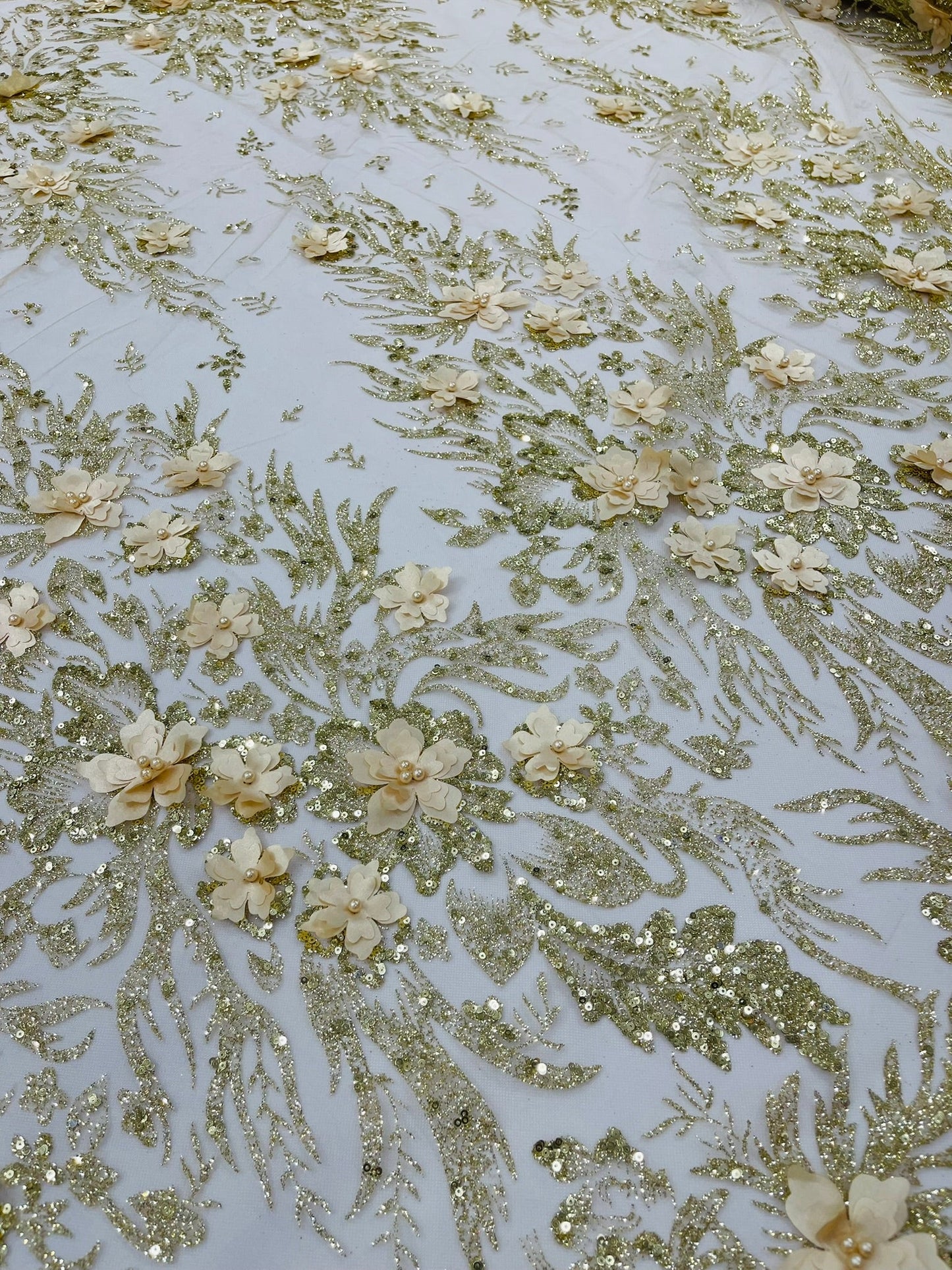 3D Floral Big Glitter Damask Design On A Mesh Lace 54" Wide| New Creations Fabric & Foam Inc. - New Creations Fabric & Foam Inc