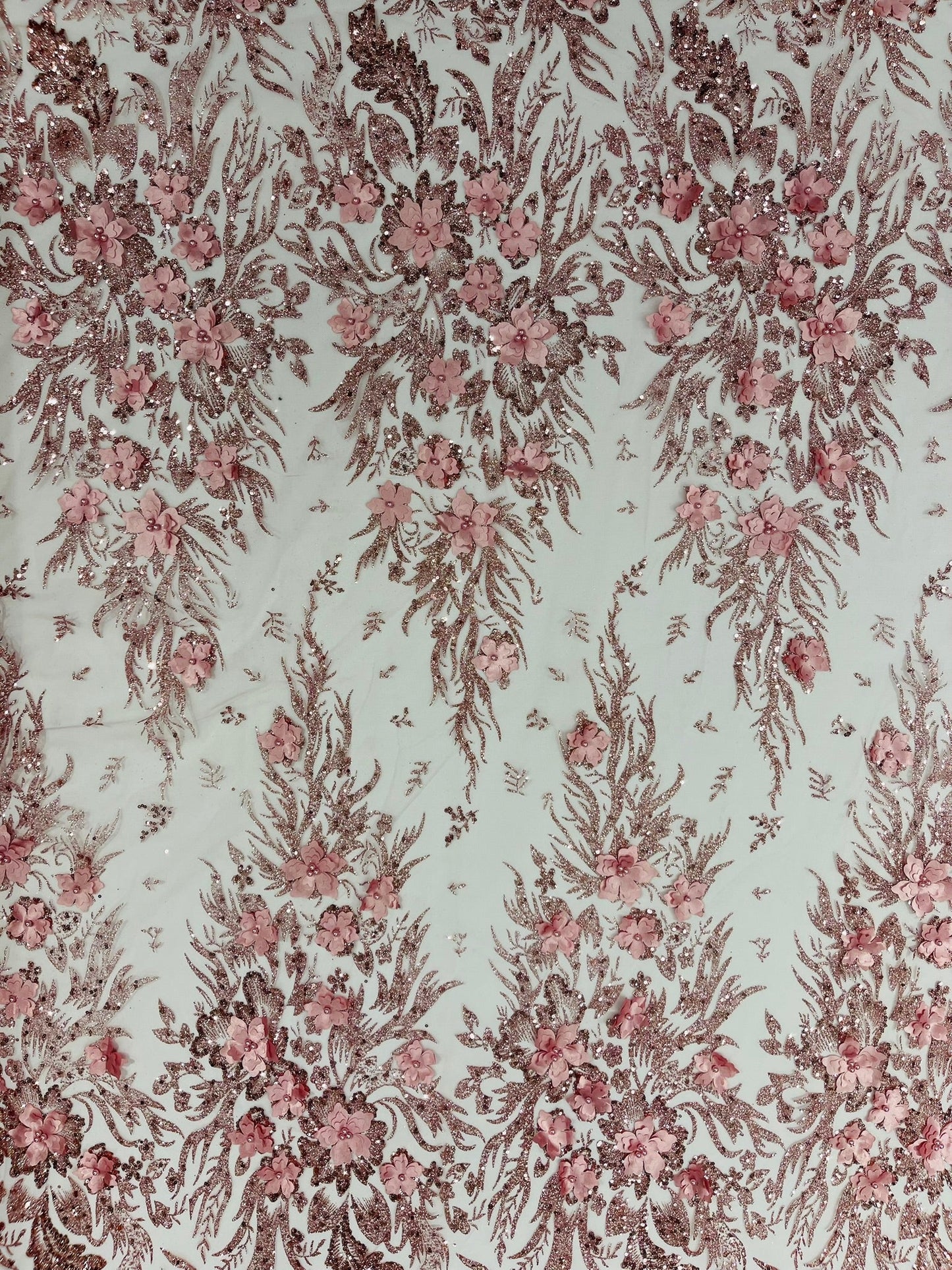 3D Floral Big Glitter Damask Design On A Mesh Lace 54" Wide| New Creations Fabric & Foam Inc. - New Creations Fabric & Foam Inc