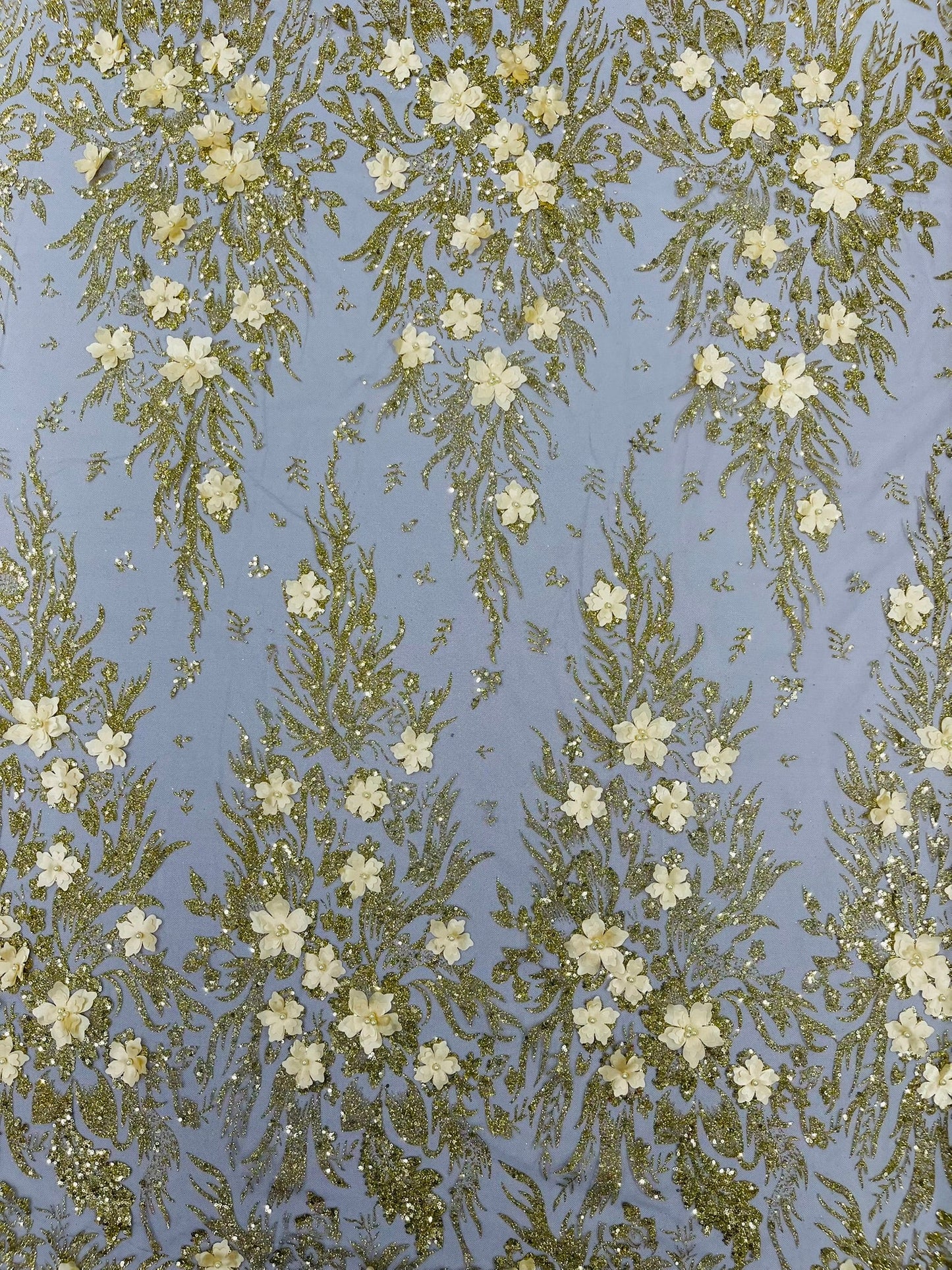 3D Floral Big Glitter Damask Design On A Mesh Lace 54" Wide| New Creations Fabric & Foam Inc. - New Creations Fabric & Foam Inc
