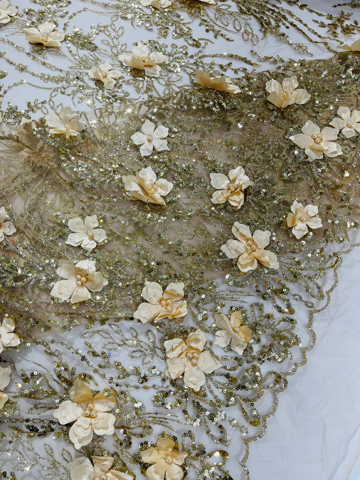 3d Luxury satin floral glitter fabric| New Creations Fabric & Foam Inc. - New Creations Fabric & Foam Inc