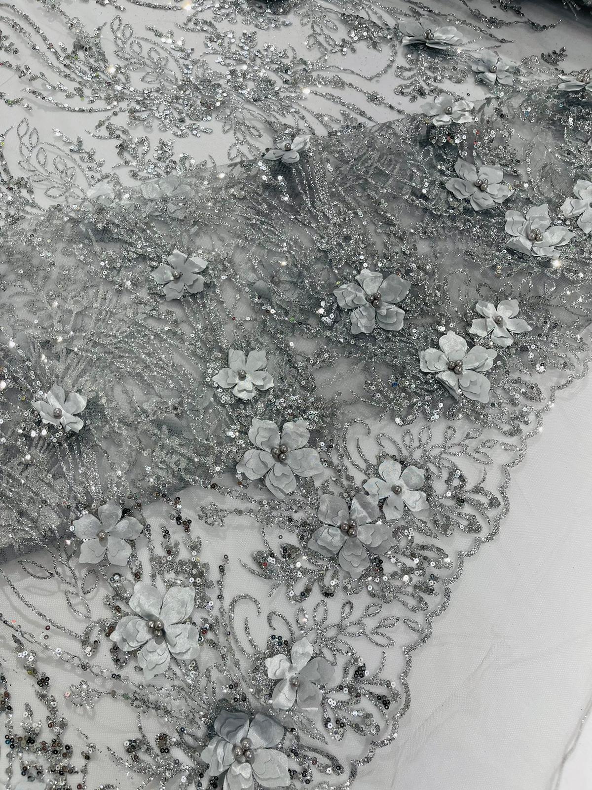 3d Luxury satin floral glitter fabric| New Creations Fabric & Foam Inc. - New Creations Fabric & Foam Inc