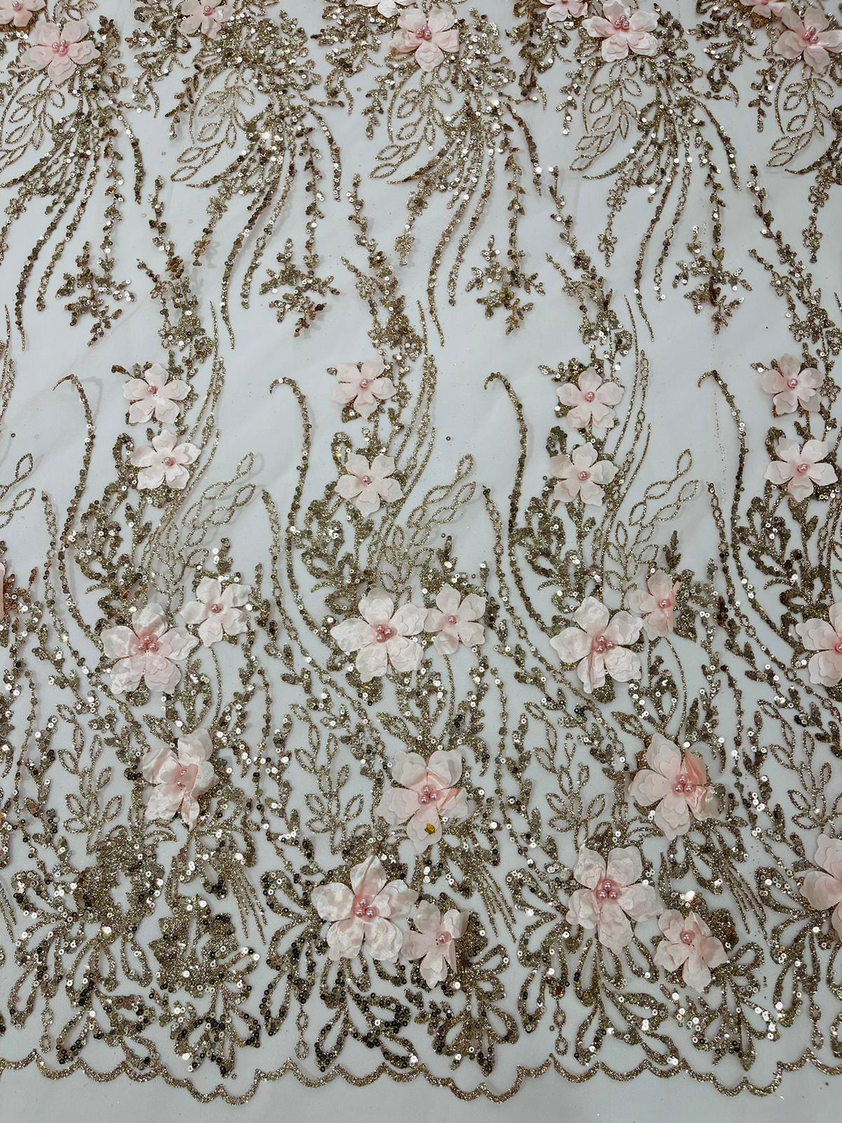 3d Luxury satin floral glitter fabric| New Creations Fabric & Foam Inc. - New Creations Fabric & Foam Inc