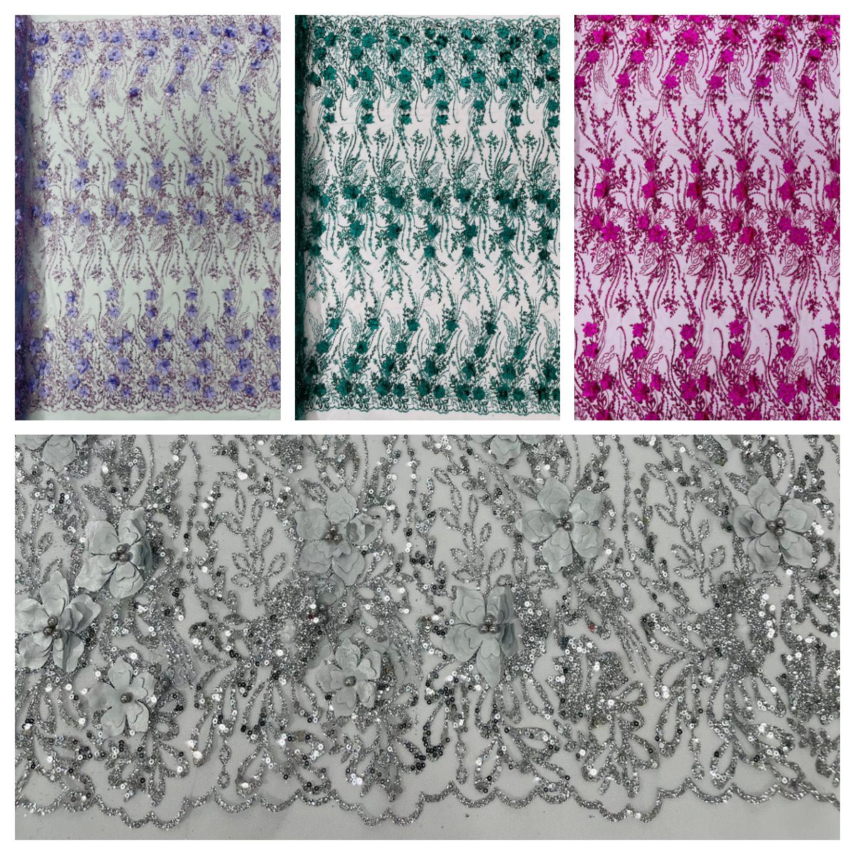 3d Luxury satin floral glitter fabric| New Creations Fabric & Foam Inc. - New Creations Fabric & Foam Inc