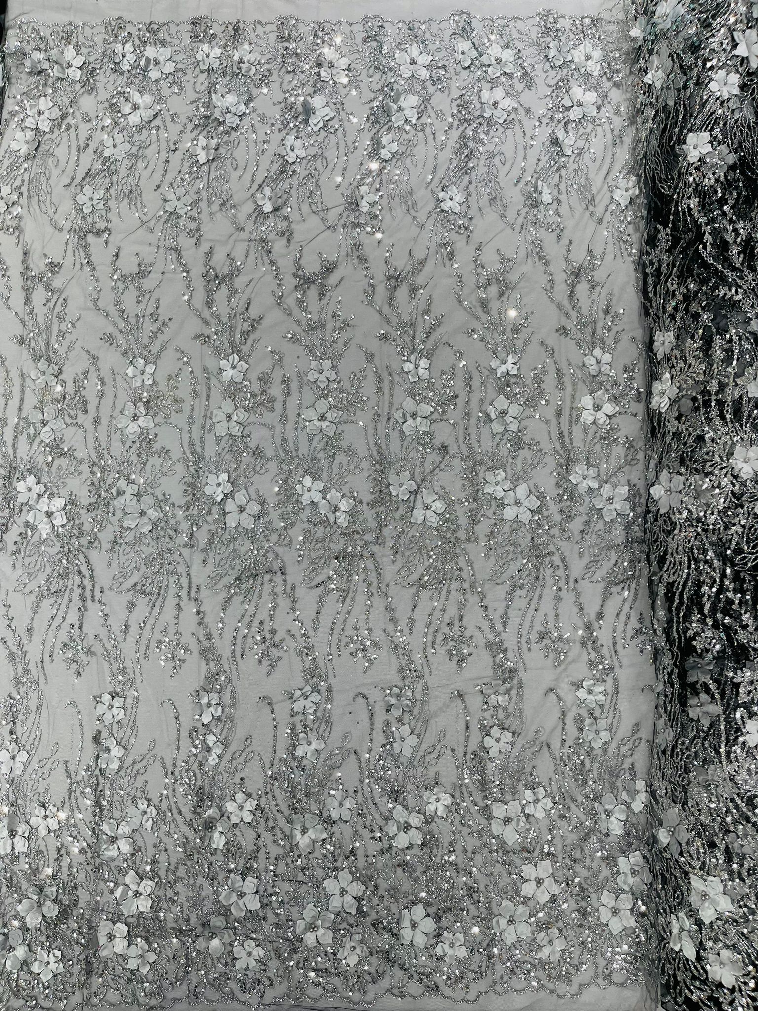 3d Luxury satin floral glitter fabric| New Creations Fabric & Foam Inc. - New Creations Fabric & Foam Inc