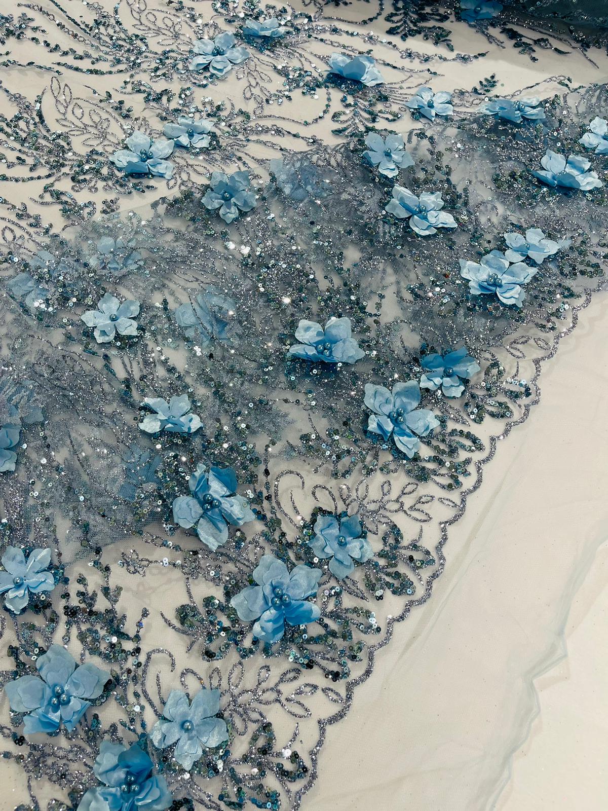 3d Luxury satin floral glitter fabric| New Creations Fabric & Foam Inc. - New Creations Fabric & Foam Inc