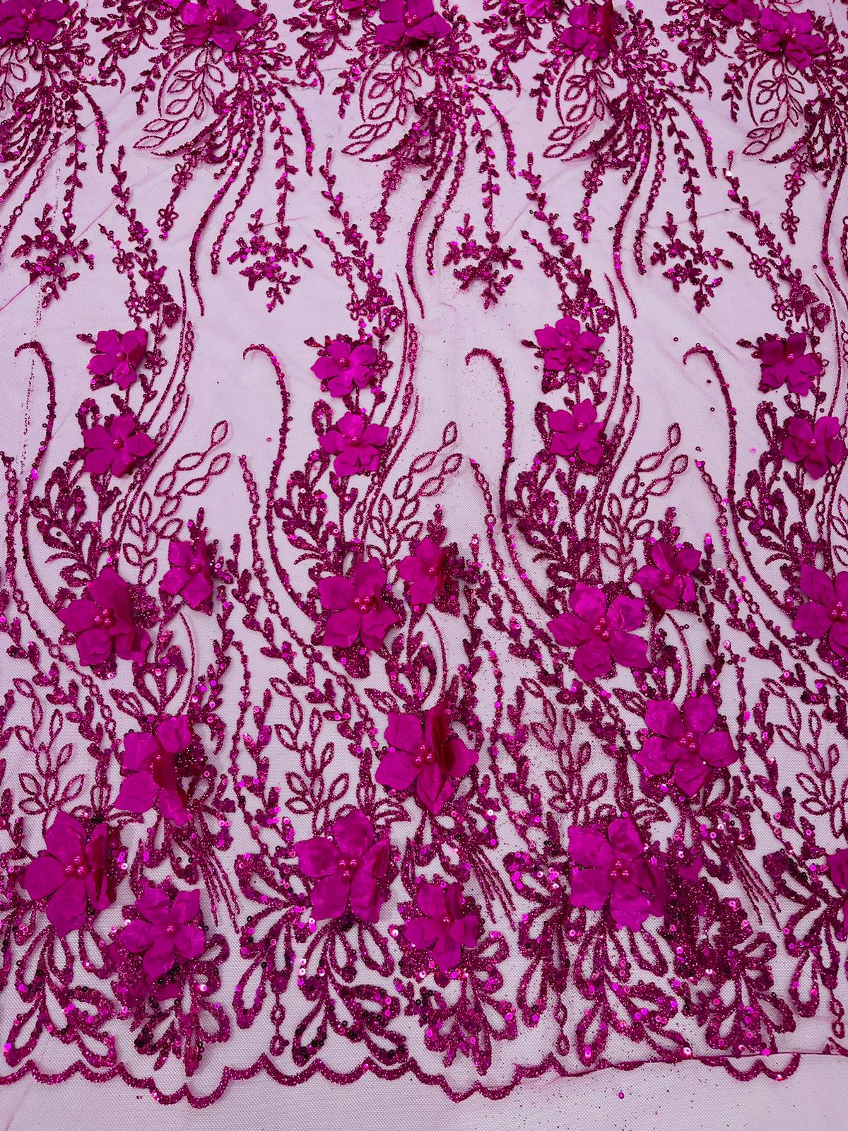 3d Luxury satin floral glitter fabric| New Creations Fabric & Foam Inc. - New Creations Fabric & Foam Inc