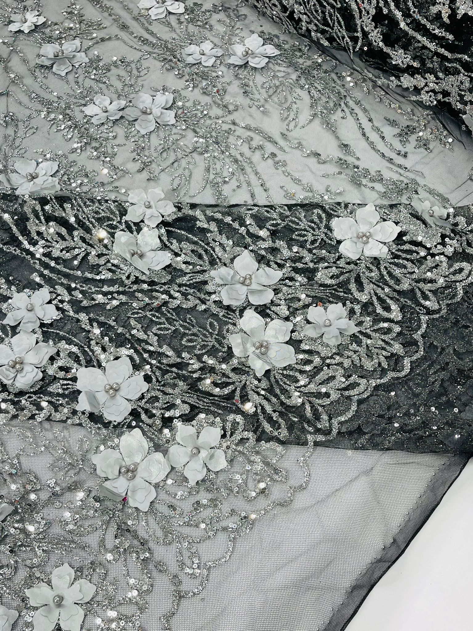 3d Luxury satin floral glitter fabric| New Creations Fabric & Foam Inc. - New Creations Fabric & Foam Inc