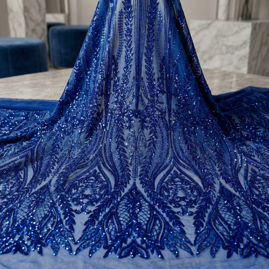 Damask Sequin Stretch Mesh Fabric by the Yard 54” Wide – Floral Iridescent Sequin Fabric for Prom Dresses, Evening Gowns, Bridal Wear & Luxury Fashion