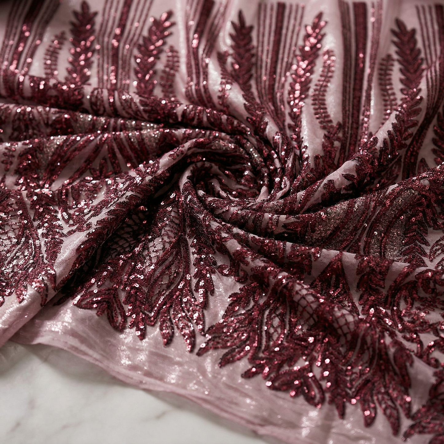 Damask Sequin Stretch Mesh Fabric by the Yard 54” Wide – Floral Iridescent Sequin Fabric for Prom Dresses, Evening Gowns, Bridal Wear & Luxury Fashion